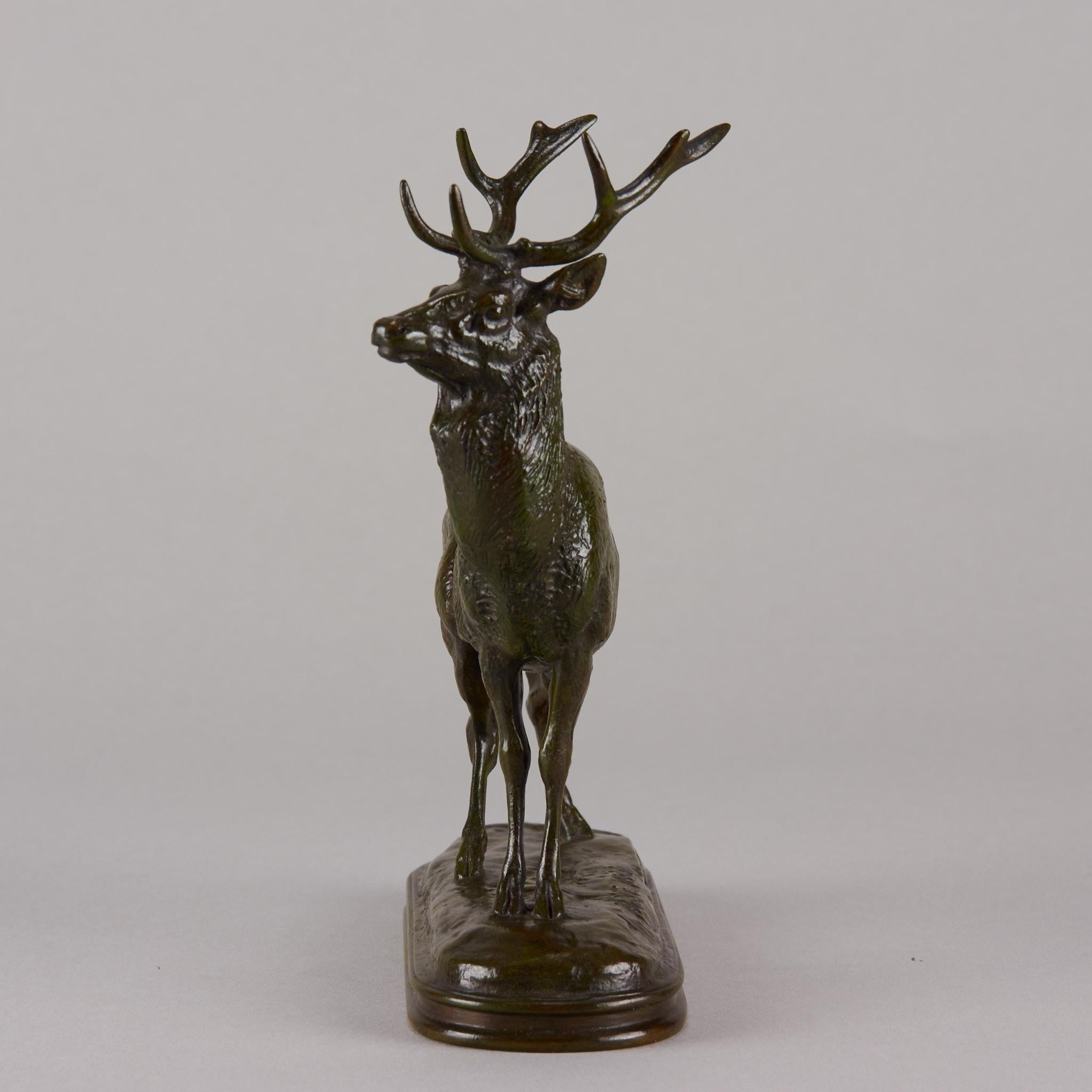 “Cerf qui Écoute” French Animalier Bronze by A L Barye, circa 1875 In Excellent Condition In London, GB