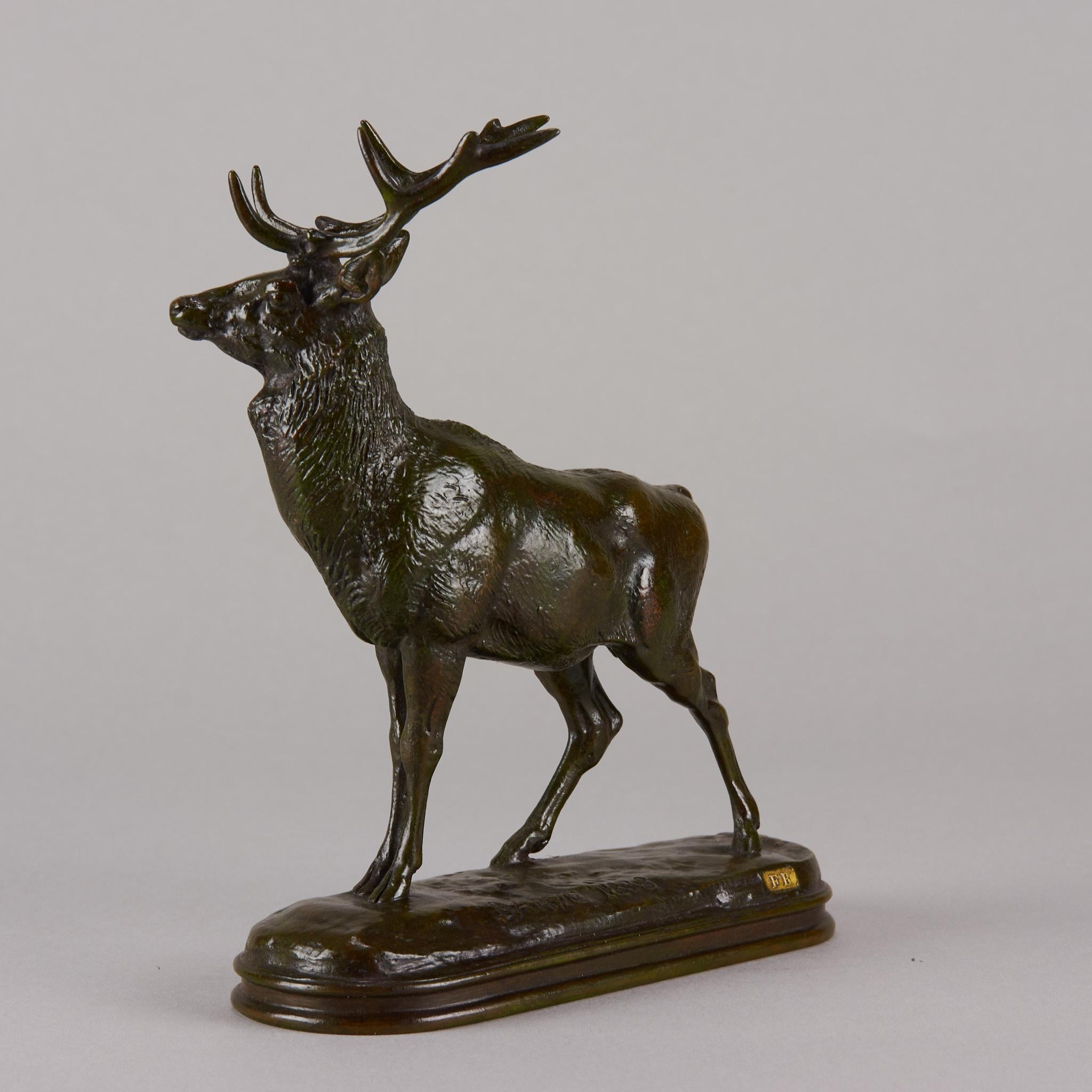 19th Century “Cerf qui Écoute” French Animalier Bronze by A L Barye, circa 1875