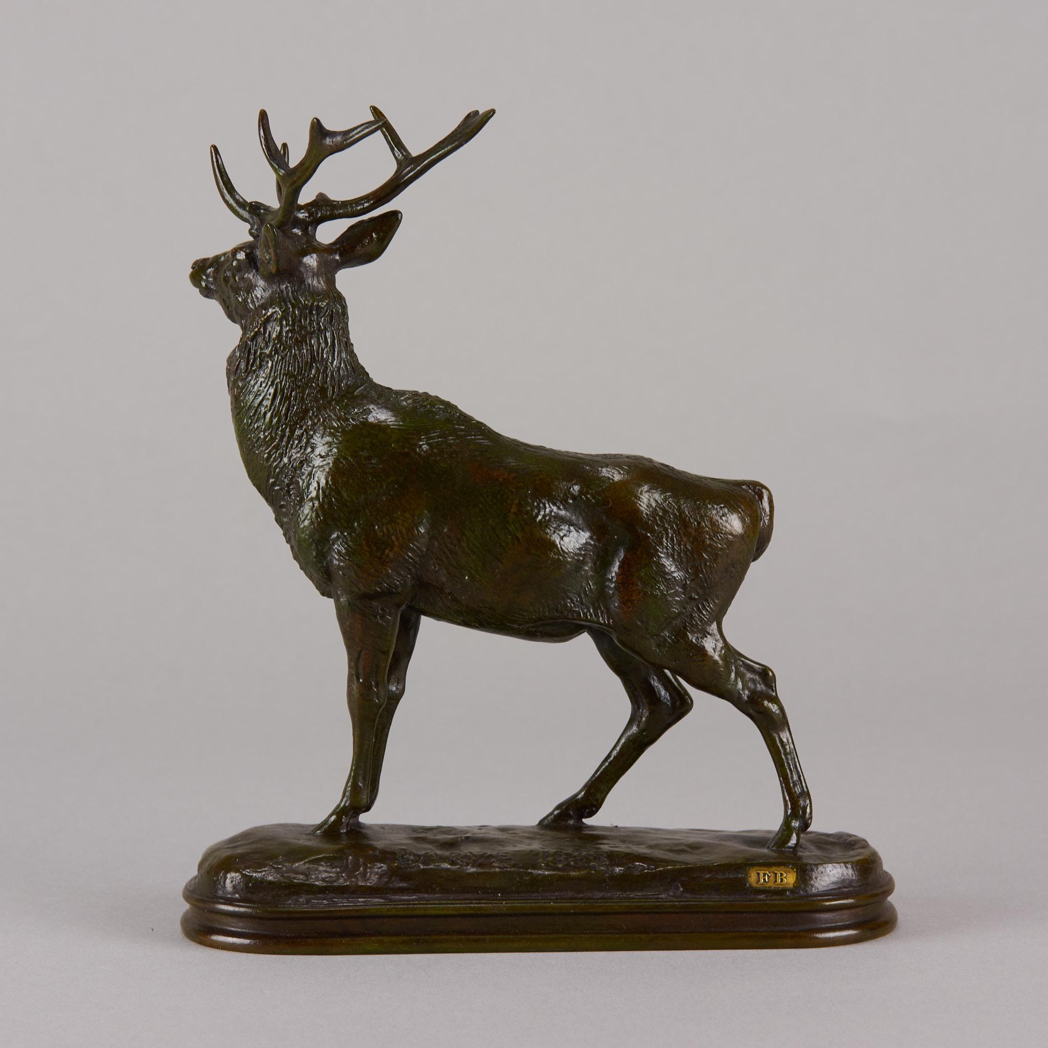 “Cerf qui Écoute” French Animalier Bronze by A L Barye, circa 1875 1