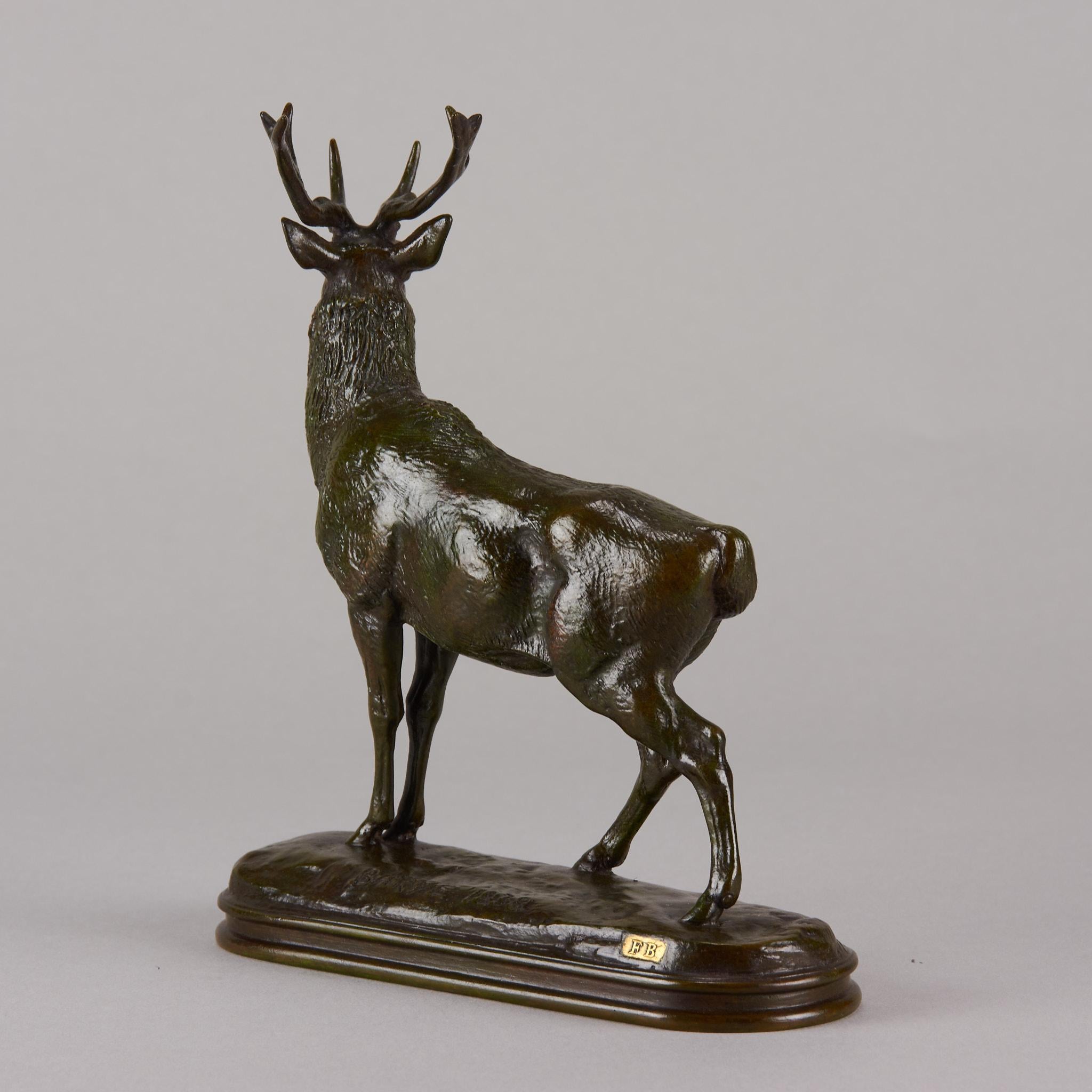 “Cerf qui Écoute” French Animalier Bronze by A L Barye, circa 1875 2