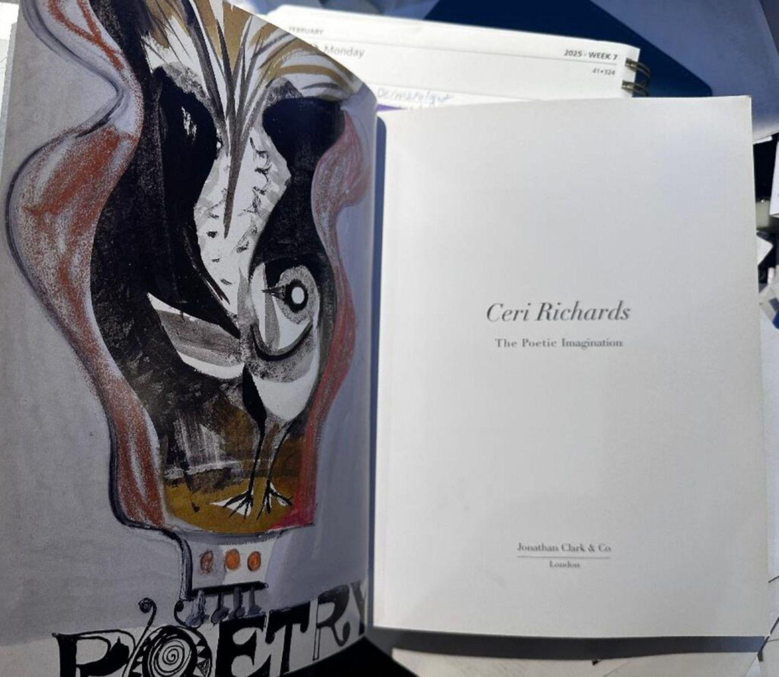 Pájaro Lira (Diseño para la portada de Poetry London), 1943, Tinta, gouache y pastel - Abstract Drawing Gris de Ceri Richards