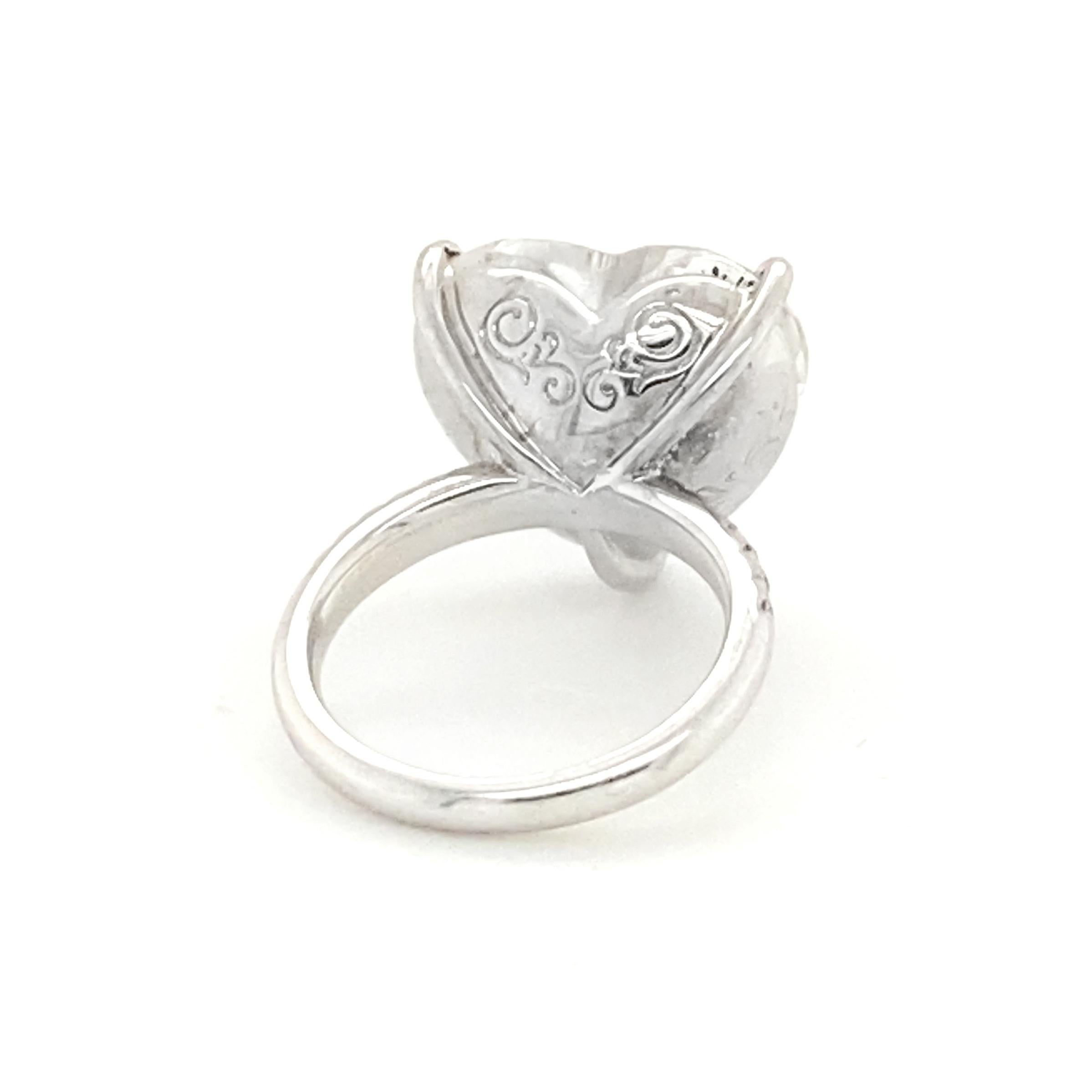Women's Cerified 16.34 Carat Heart Shaped White Topaz Ring with .12 Carats of Diamonds