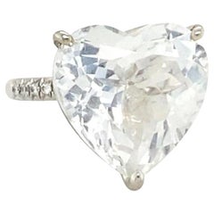 Cerified 16.34 Carat Heart Shaped White Topaz Ring with .12 Carats of Diamonds