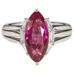 Cerifiied 5.05 Carat No Heat Natural Marquise Pink Sapphire Diamond Ring 18 K