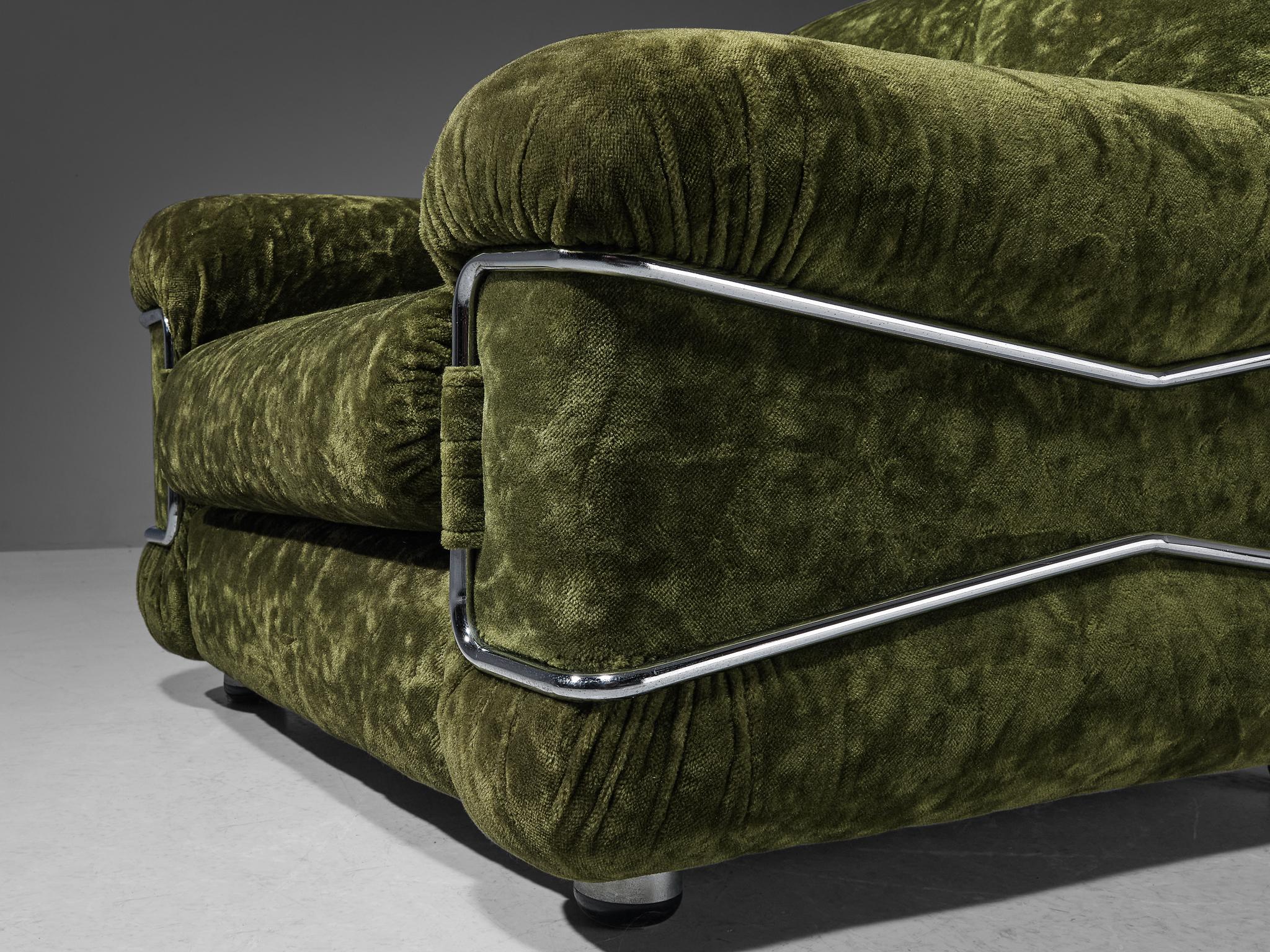Ceriotti Italia Pair of 'Pompon' Lounge Chairs in Green Velvet and Chrome  4
