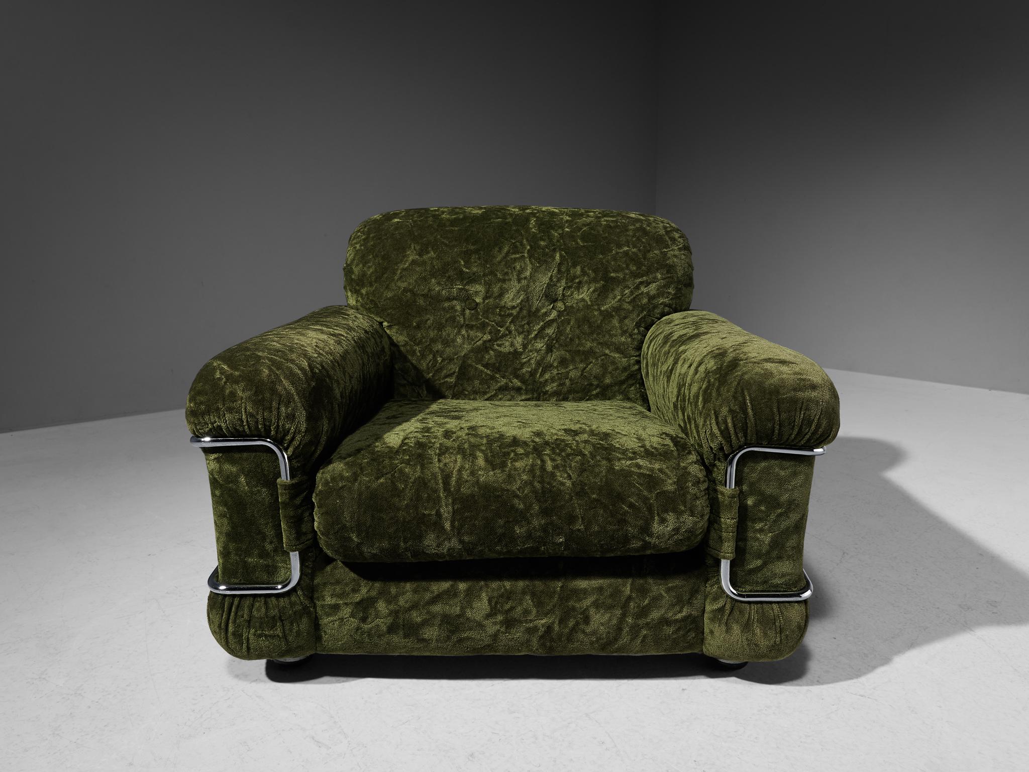 Ceriotti Italia Pair of 'Pompon' Lounge Chairs in Green Velvet and Chrome  5