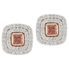 Cerise Pink and White Diamond Stud Handmade Earrings
