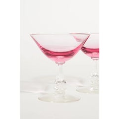 Cerise Pink Crystal Cocktail Glasses, Set of Six
