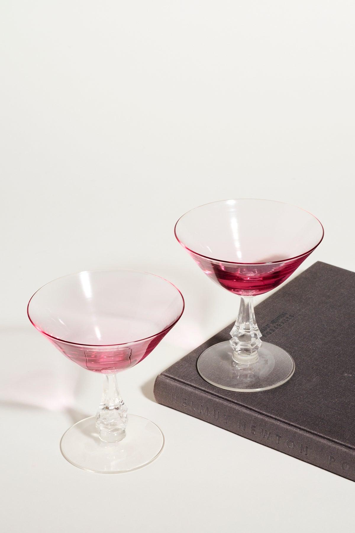 Cerise Pink Crystal Cocktail Glasses, Set of Six In Excellent Condition In New York, NY