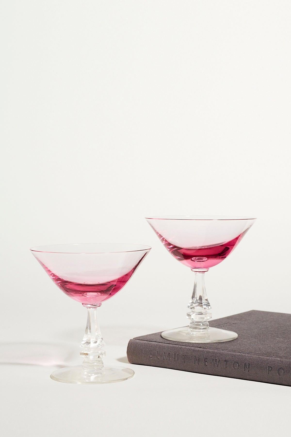 Mid-20th Century Cerise Pink Crystal Cocktail Glasses, Set of Six