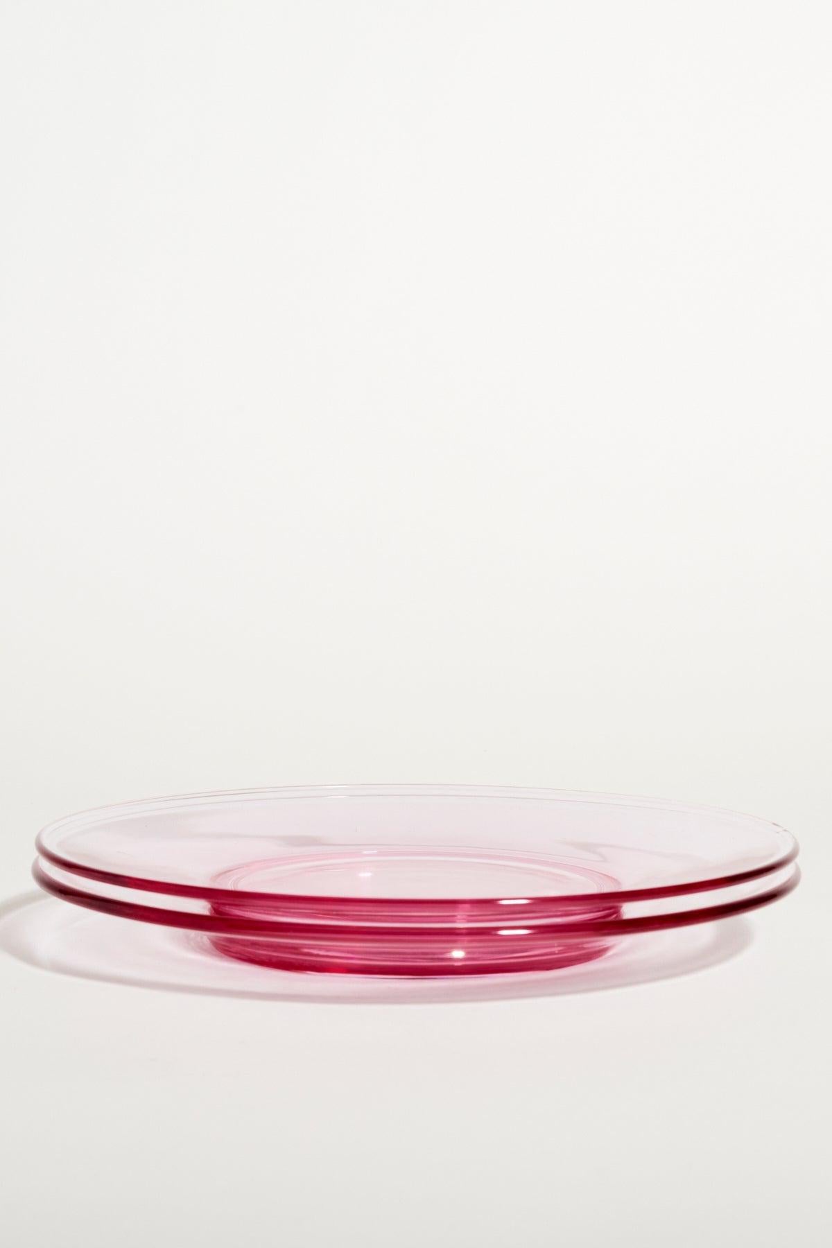 Mid-Century Modern Cerise Pink Mid-Century Glass Plates Set of Two For Sale