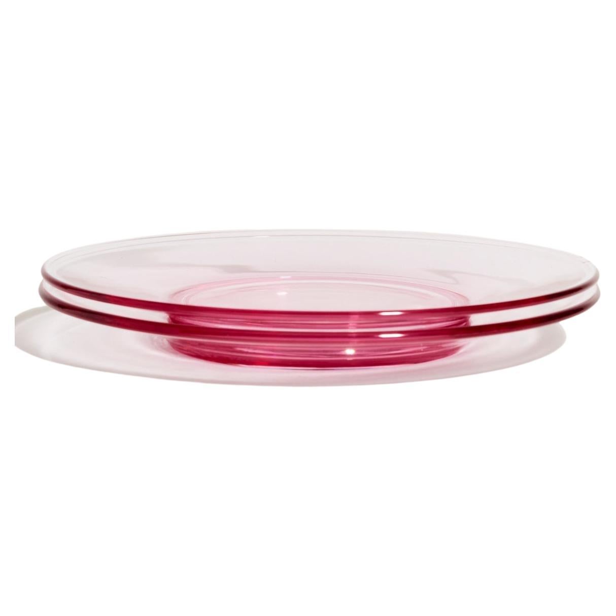 Cerise Pink Mid-Century Glass Plates Set of Two For Sale