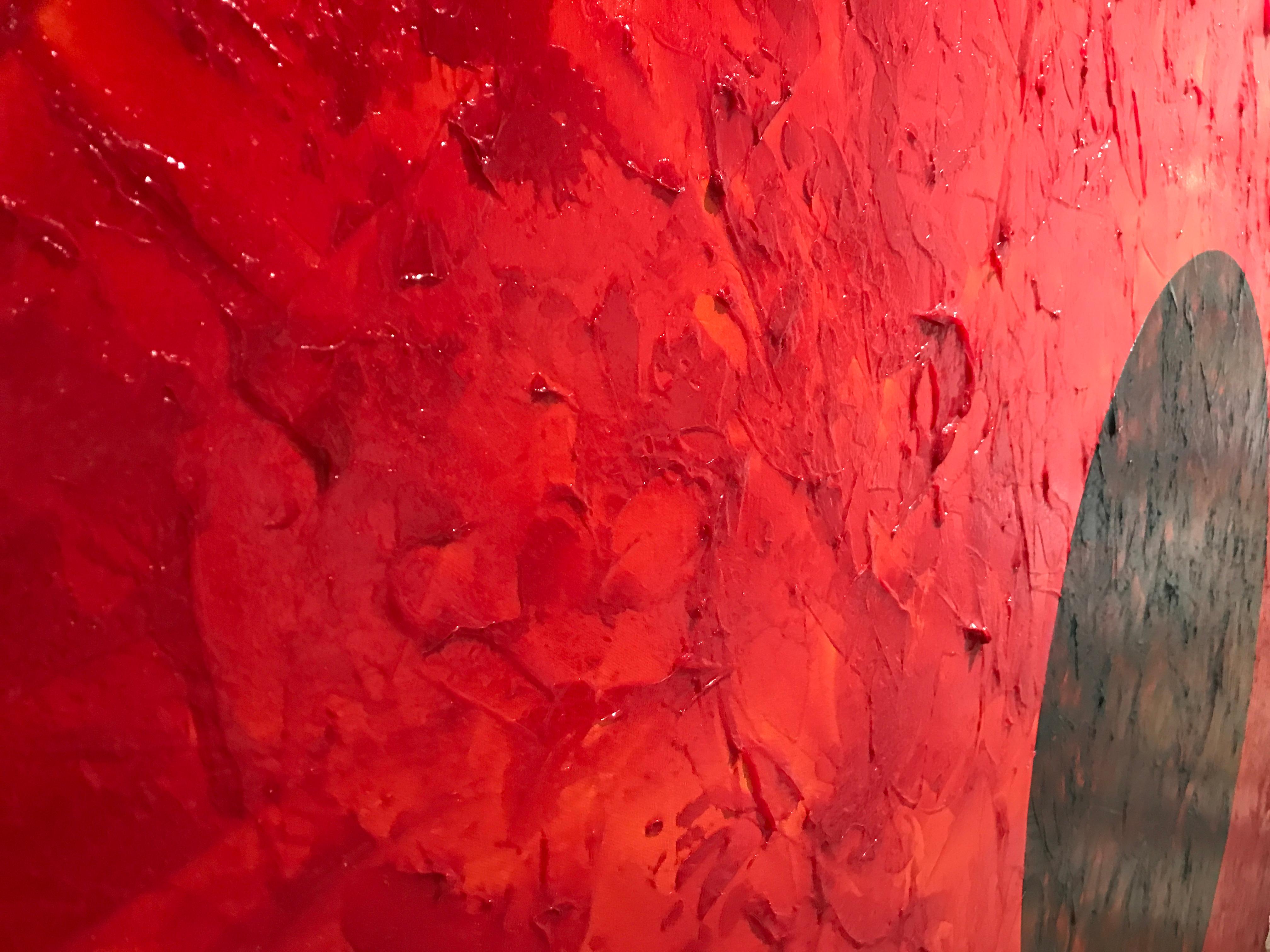 Save The World XXX (Big) - Red Abstract Painting by Cerj Lalonde