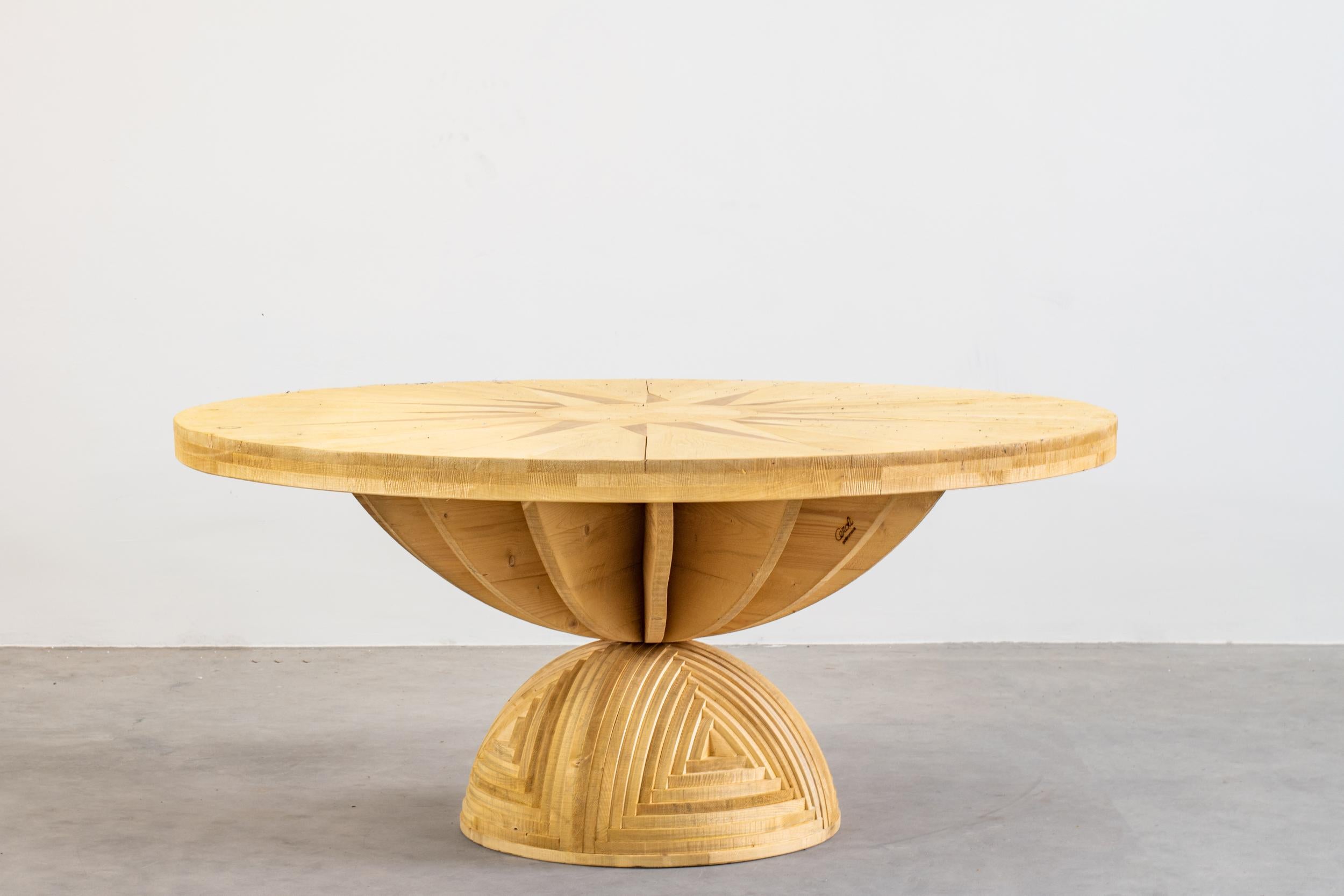 Mid-Century Modern Mario Ceroli La Rosa dei Venti Table in Pinewood with Inlays by Poltronova 1970s