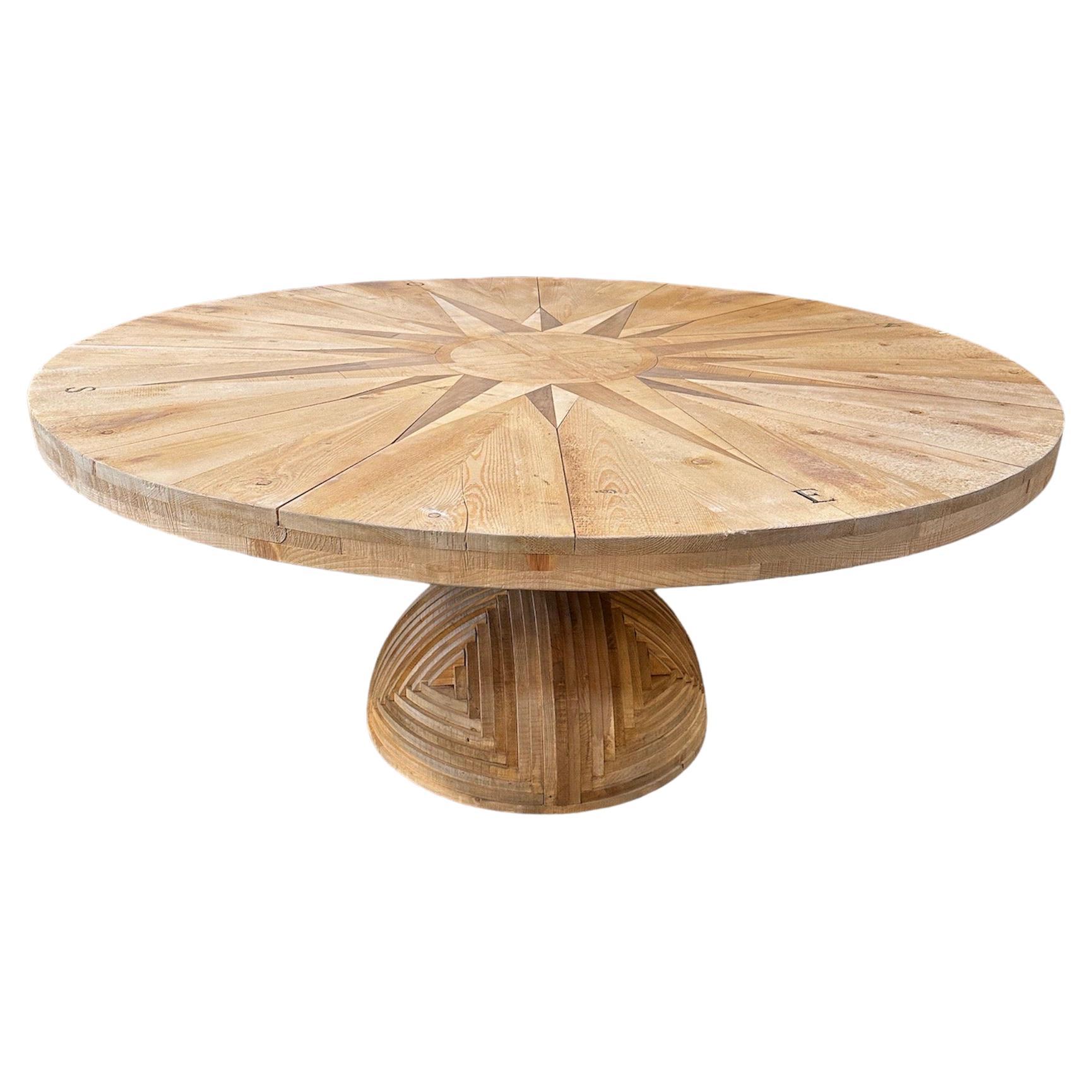 Ceroli Mario Rosa Dei Venti Round Large Table in Pinewood by Poltronova, 1970s For Sale