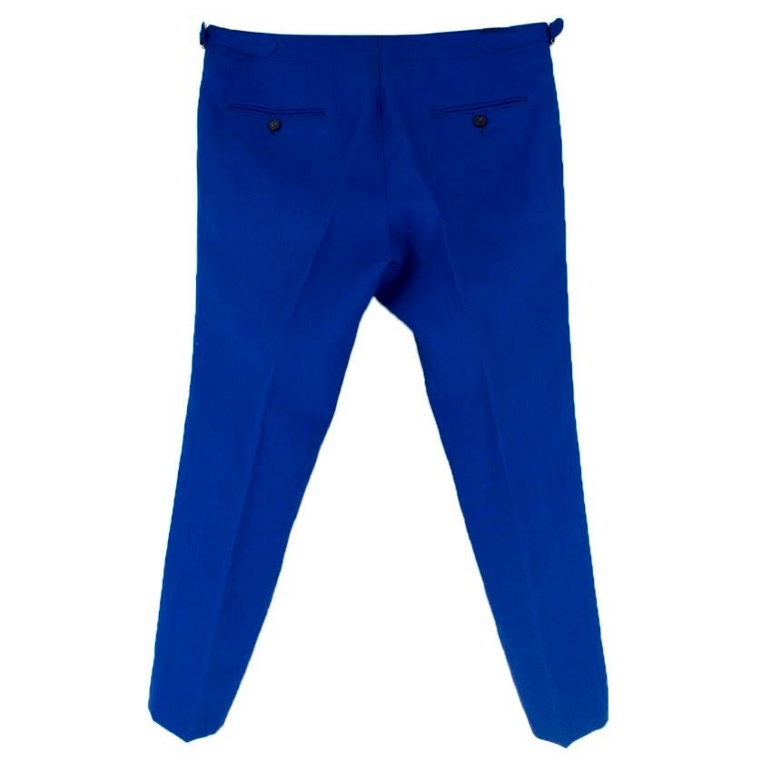 Cerrato Napoli Bespoke Blue Suit Trousers
 
 - Blue suit trousers
 - Lightweight
 - Slim suit fit, seamed at front
 - Front concealed buttons fastening
 - Belts at sides
 - Front side pockets
 - Back buttoned slip pockets
 
 Please note, these items