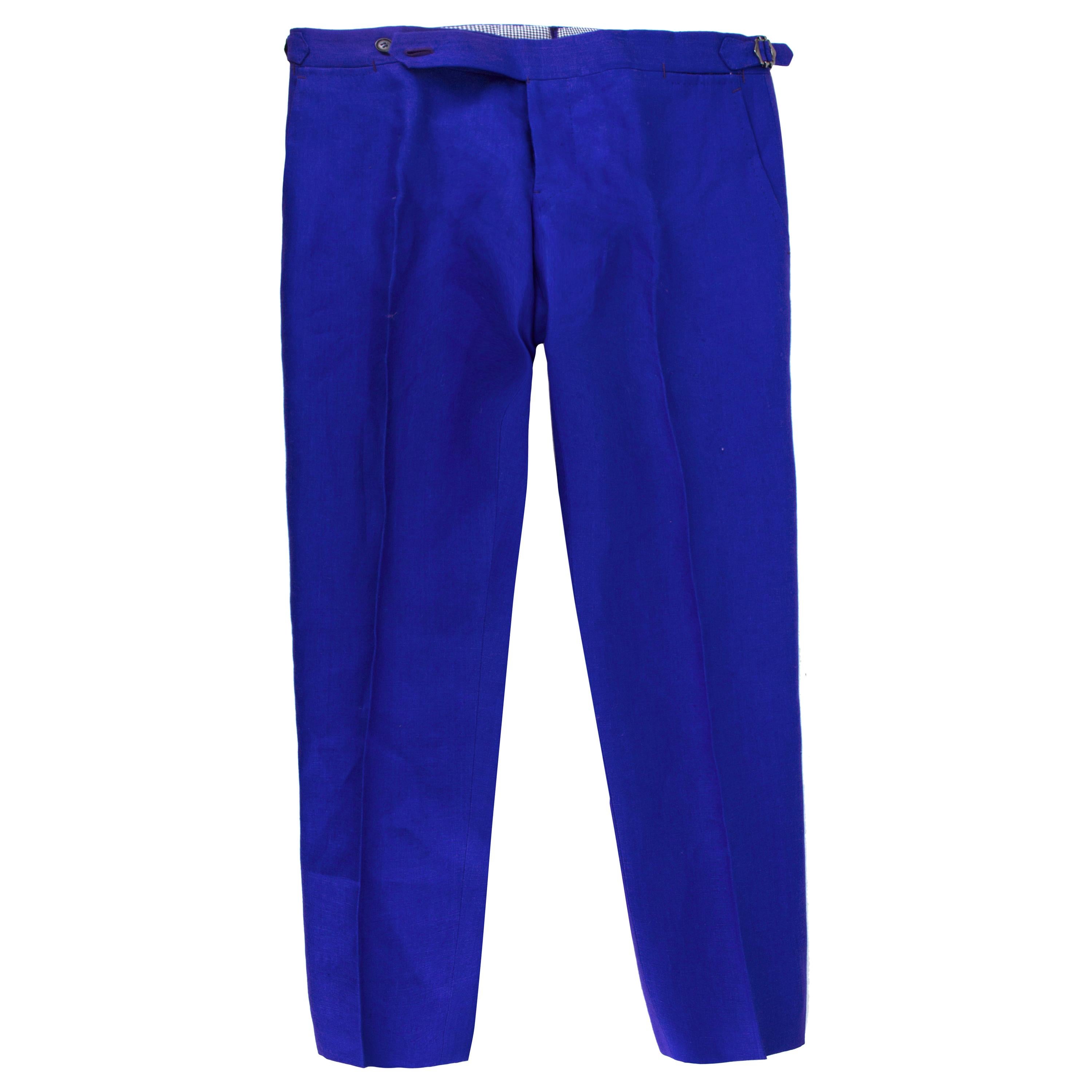 Cerrato Napoli Bespoke Blue Tailored Trousers estimated size L
