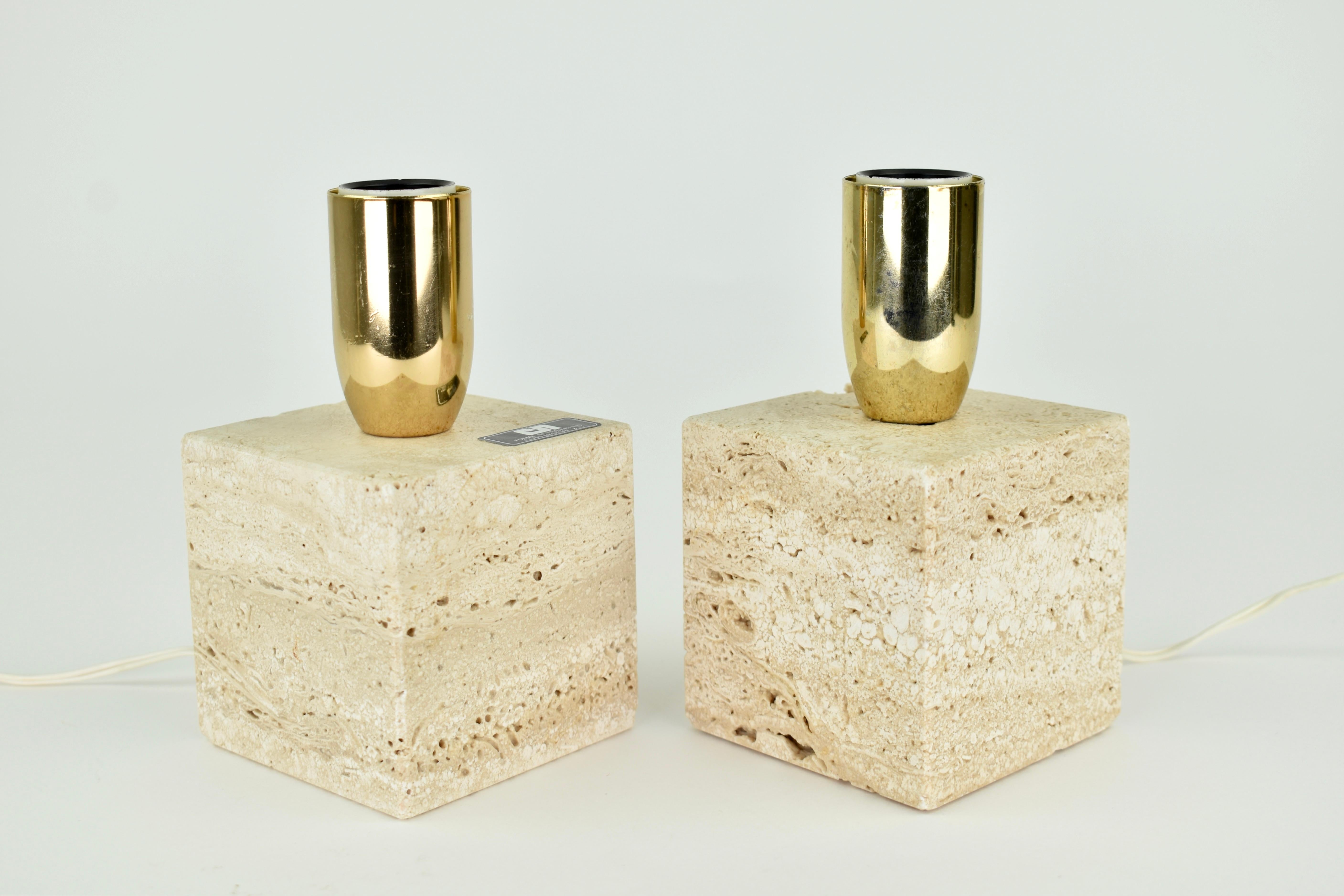 Cerri Nestore & C. Set of Travertine Table Lights, Italy 1970s For Sale 1