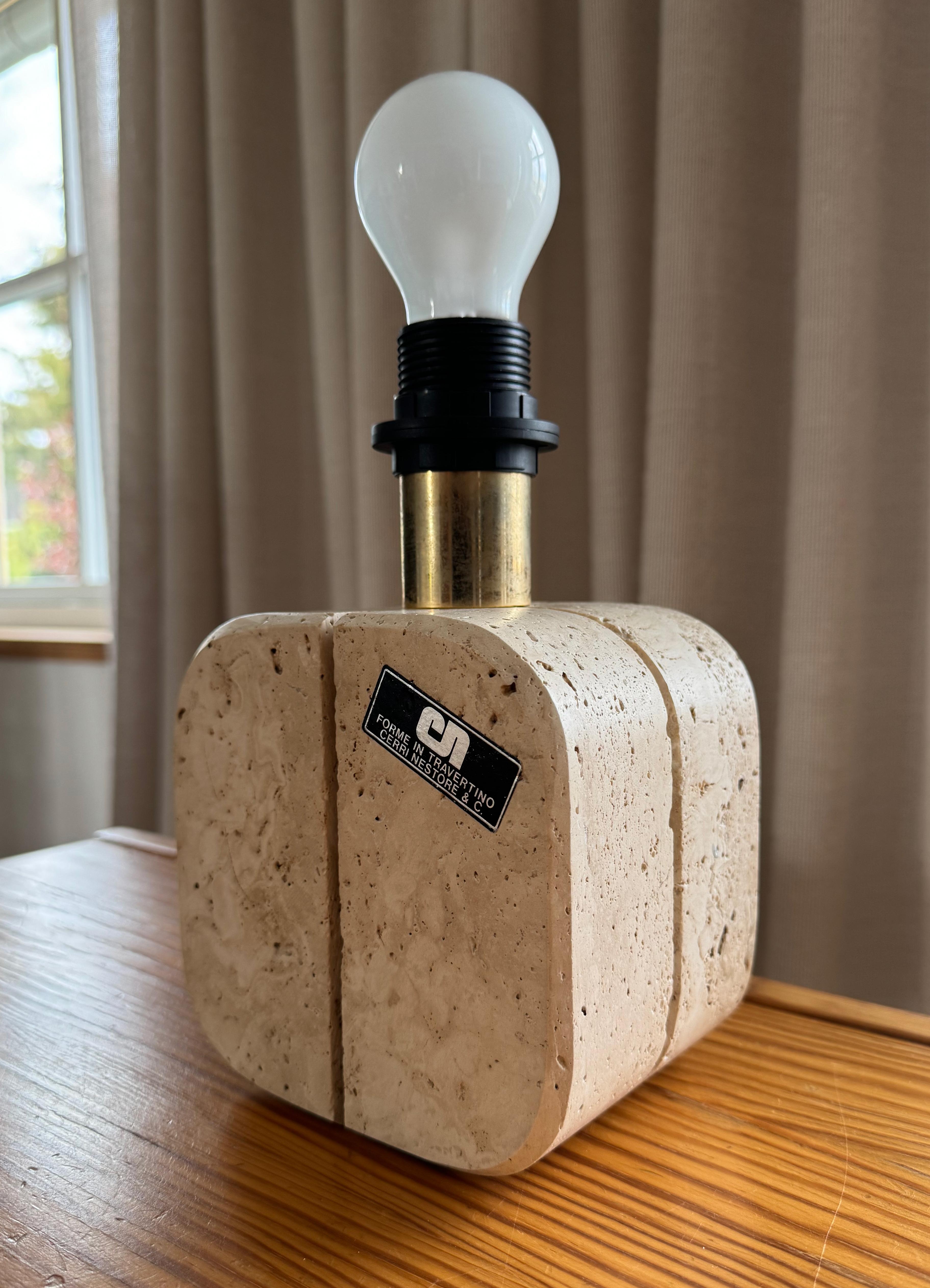 Hand-Crafted Cerri Nestore Table Lamp in Travertine, 1970s. Made in Italy. For Sale