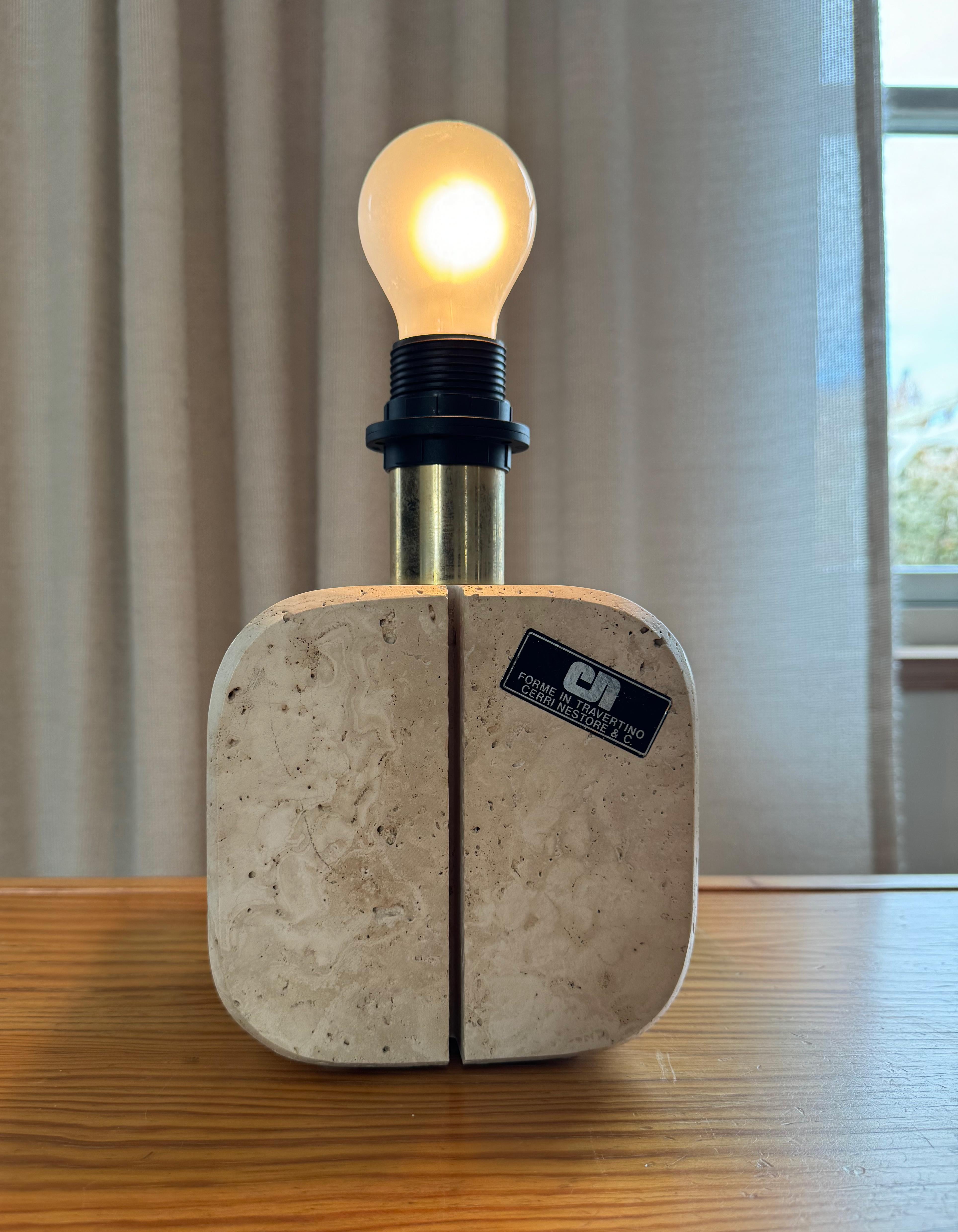 Late 20th Century Cerri Nestore Table Lamp in Travertine, 1970s. Made in Italy. For Sale