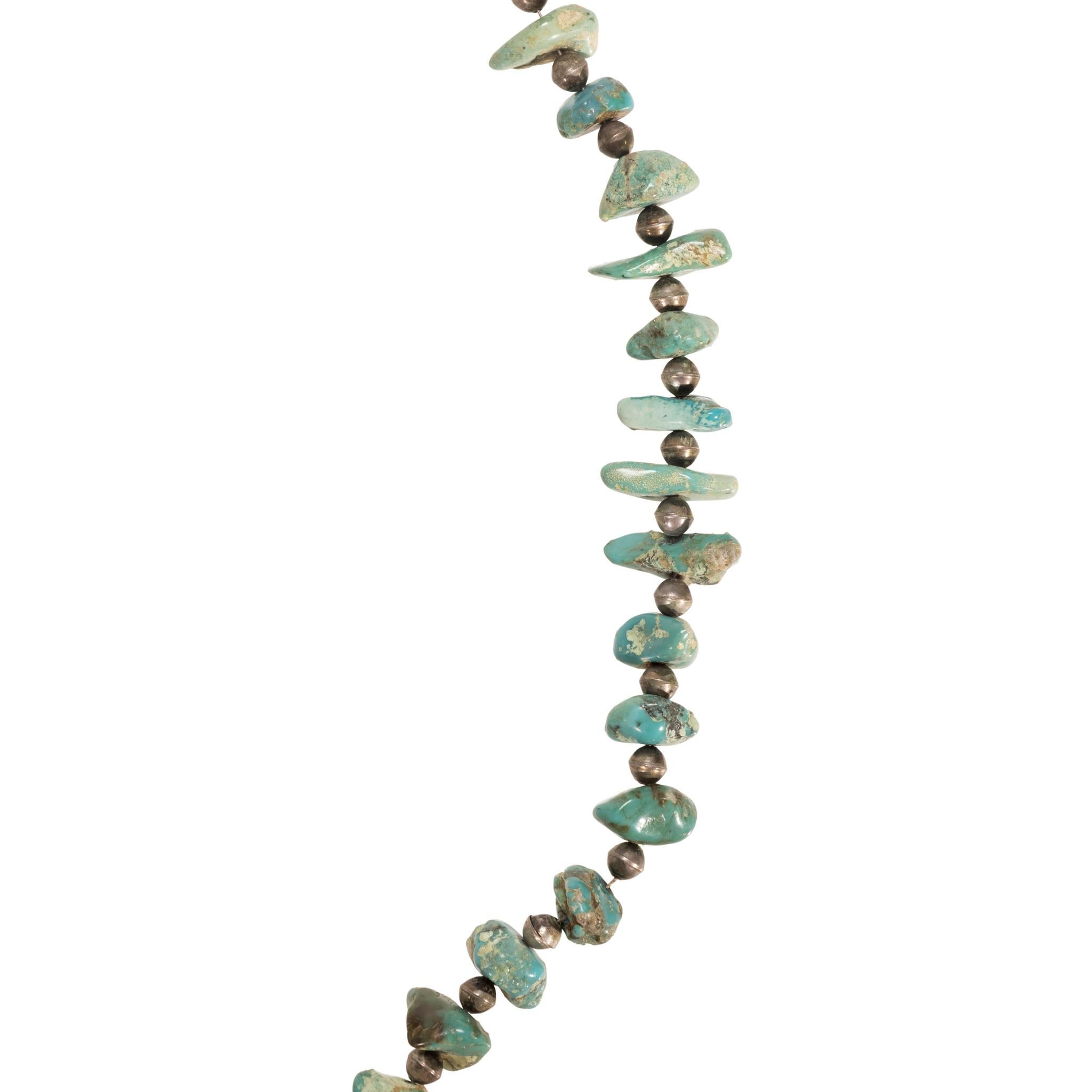 Old Mine Cut Cerrilllos Turquoise Beaded Necklace For Sale