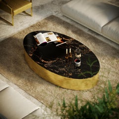 Cerro Oval Quartzite Center Table in Leather by Mansi London