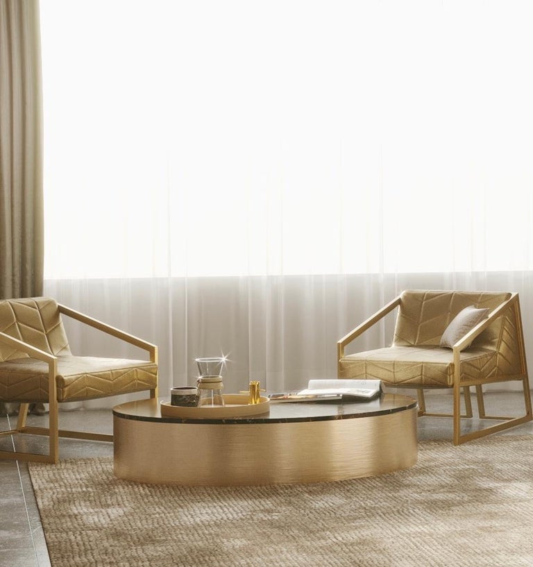 Cerro Oval Quartzite Center Table in Leather by Mansi London For Sale