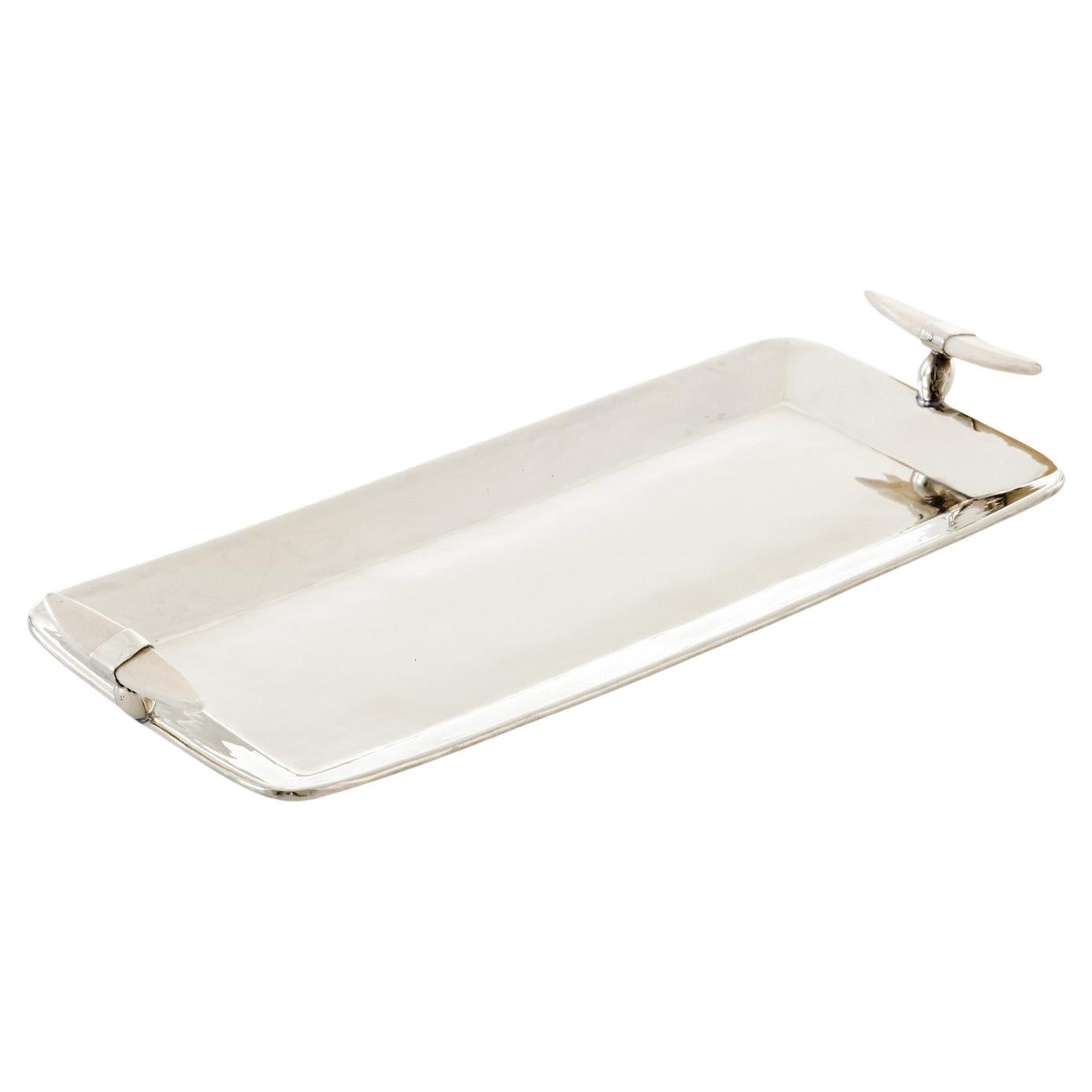 Cerro Rectangular Large Tray, Cream Bone & Alpaca Silver For Sale