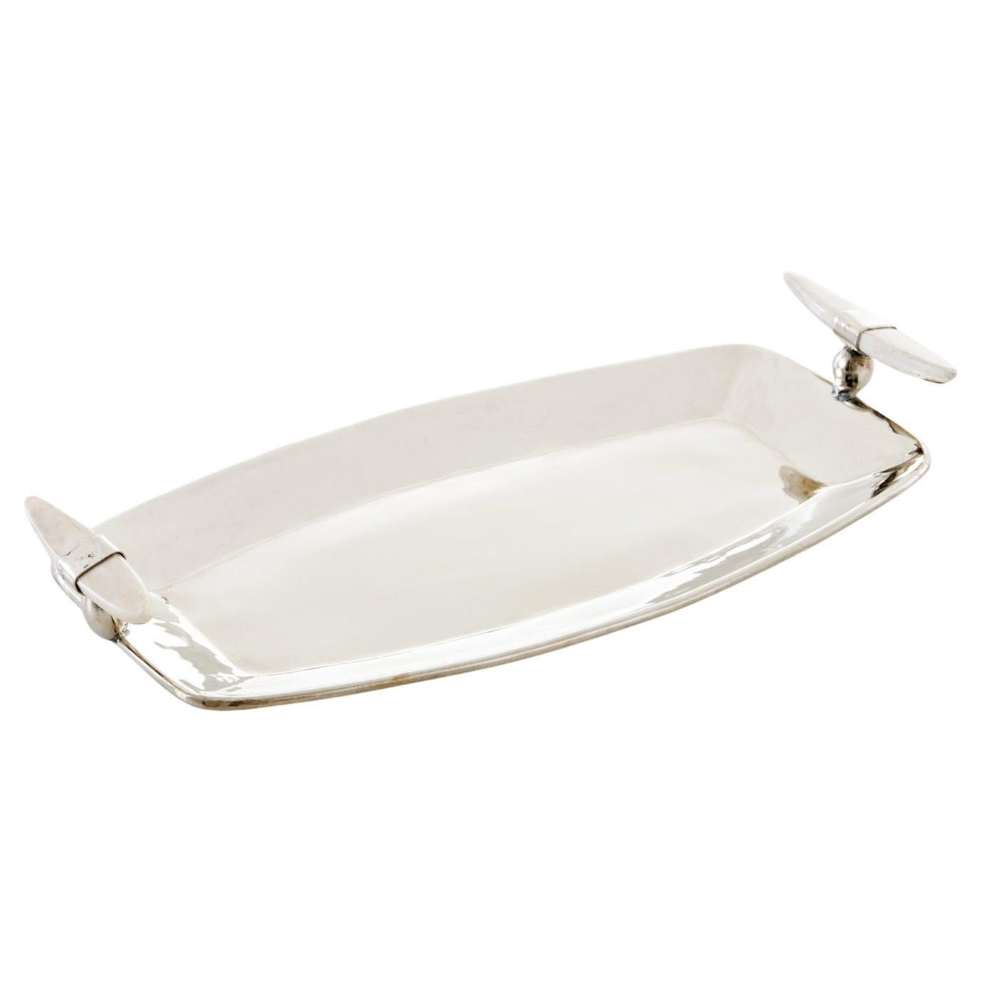 Cerro Semi Oval Medium Tray, Cream Bone & Alpaca Silver