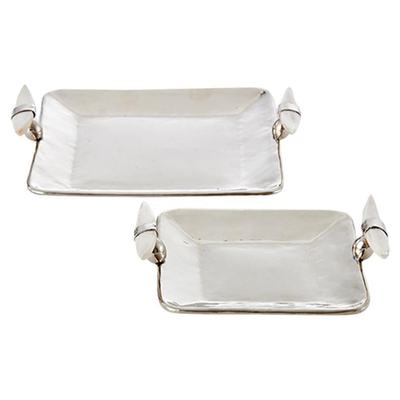 Cerro Set Square Medium and Large Trays, Polished White Bone & Alpaca Silver For Sale