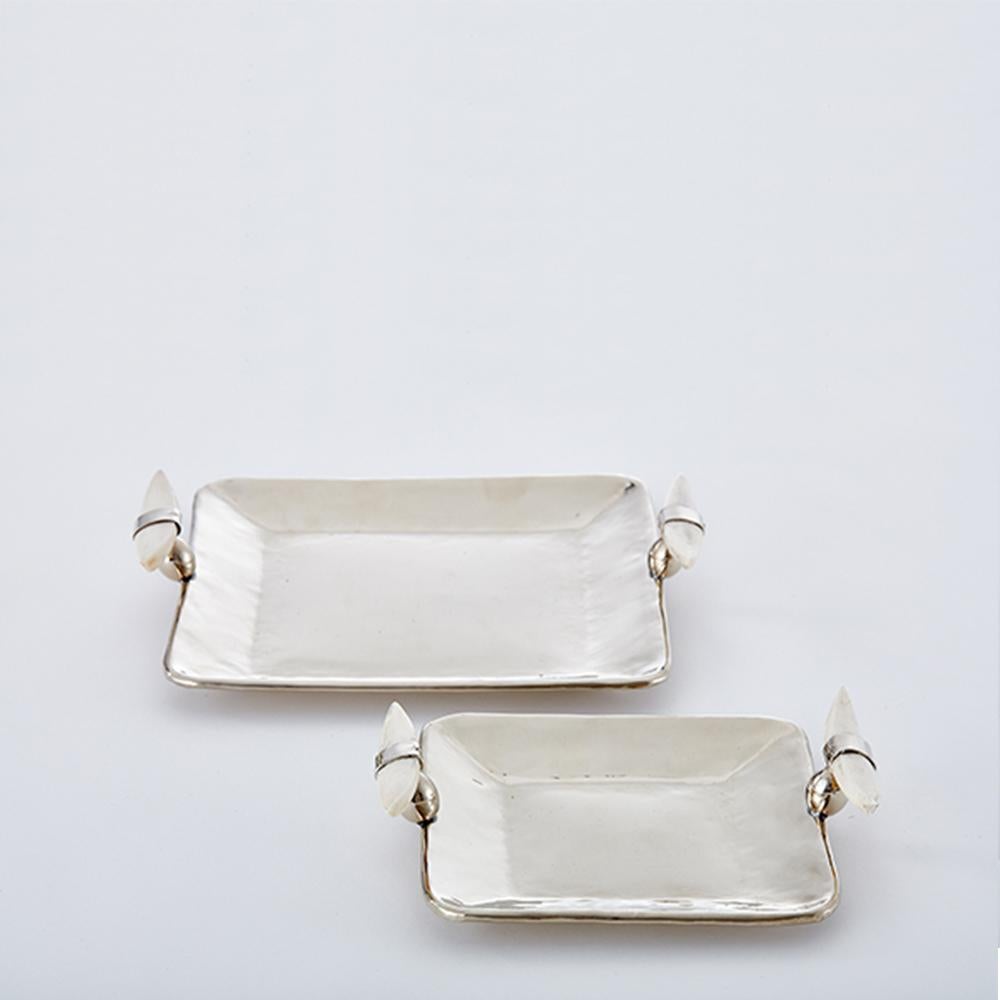 Argentine CERRO Square Large Tray, Polished White Bone & Alpaca Silver For Sale