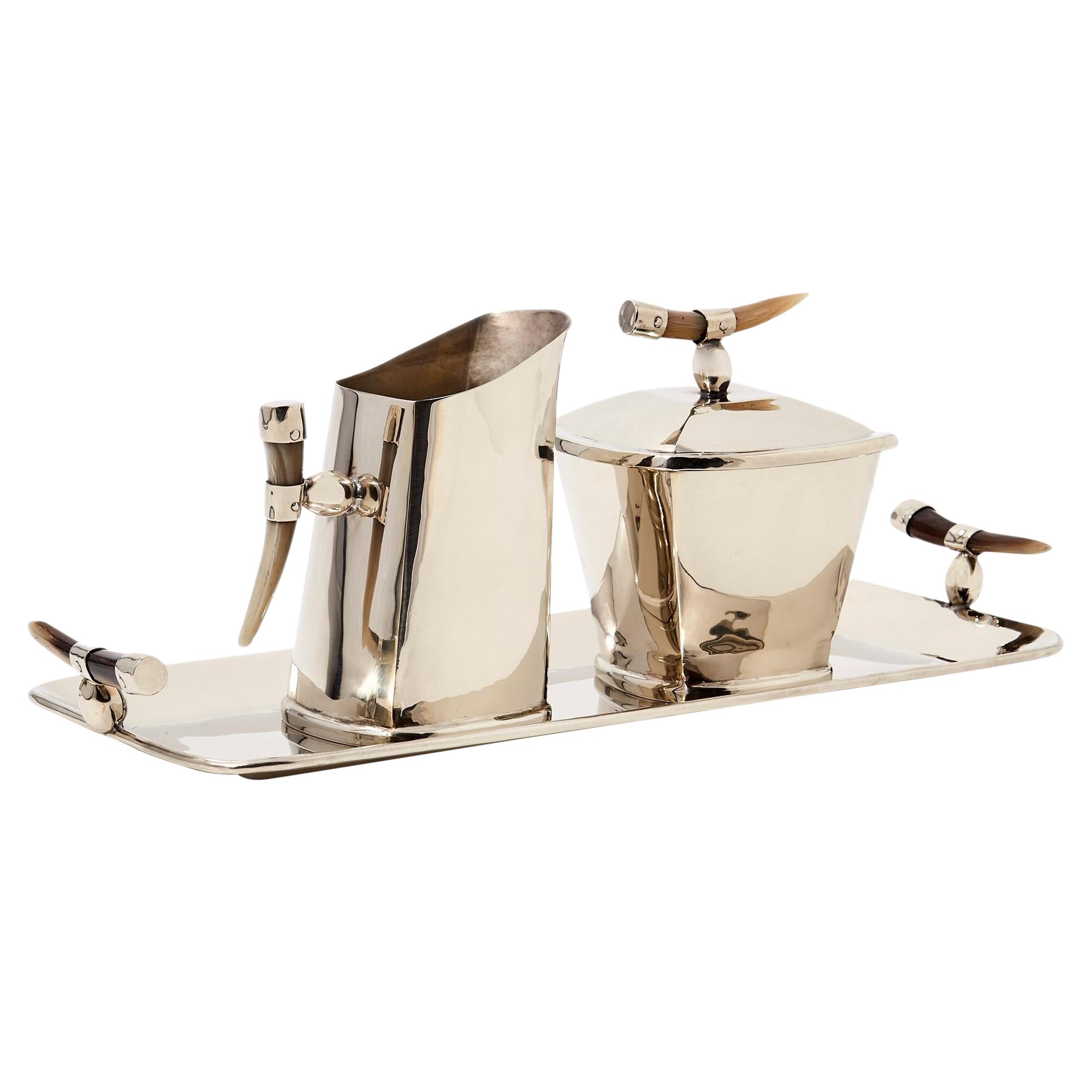 CERRO Zucker-Sahne-Set, Brown Horn & Alpaka Silver