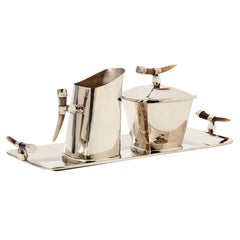 CERRO Zucker-Sahne-Set, Brown Horn & Alpaka Silver