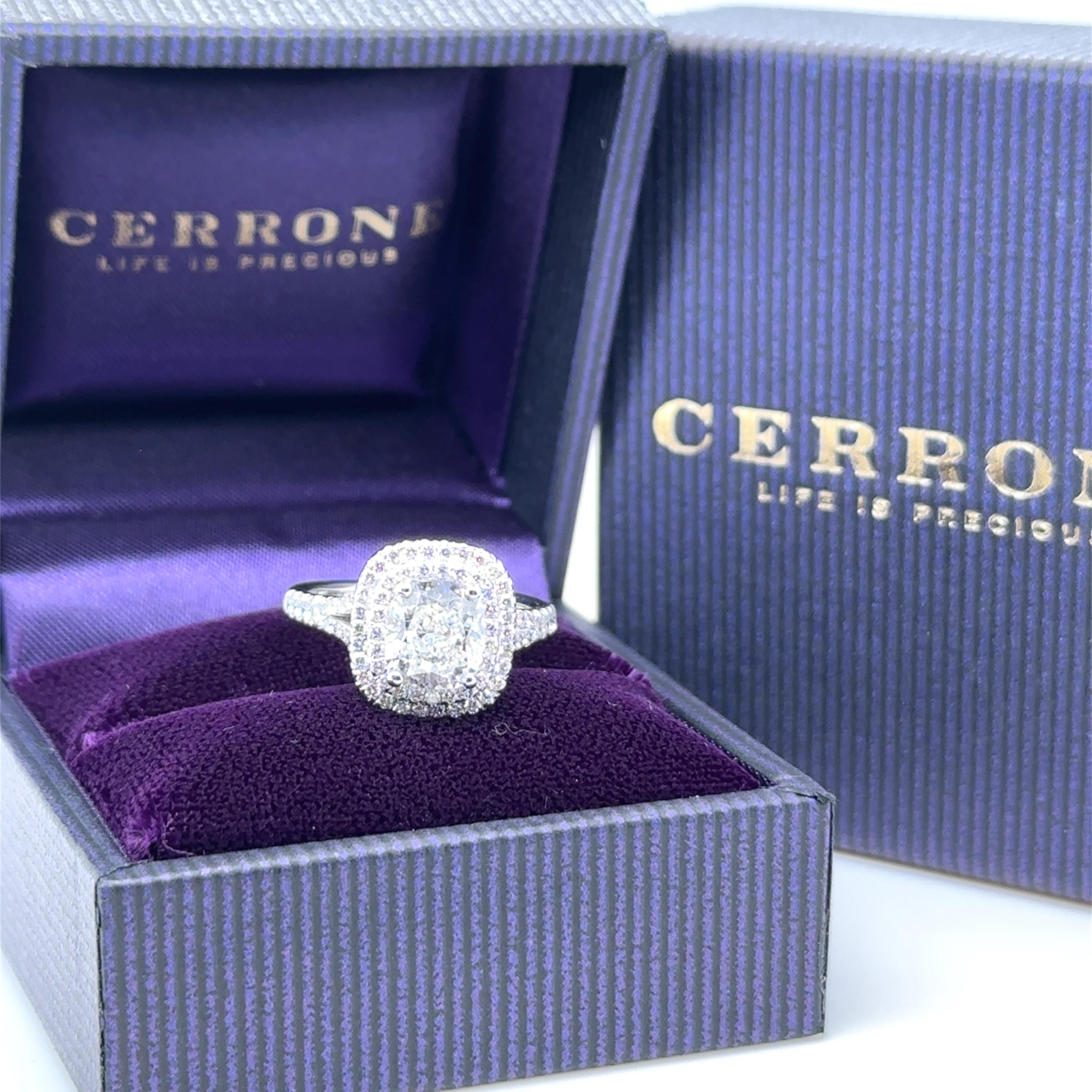 Cerrone 18ct White Gold Double Halo Cushion Cut Diamond Ring 2.27ct en vente 5