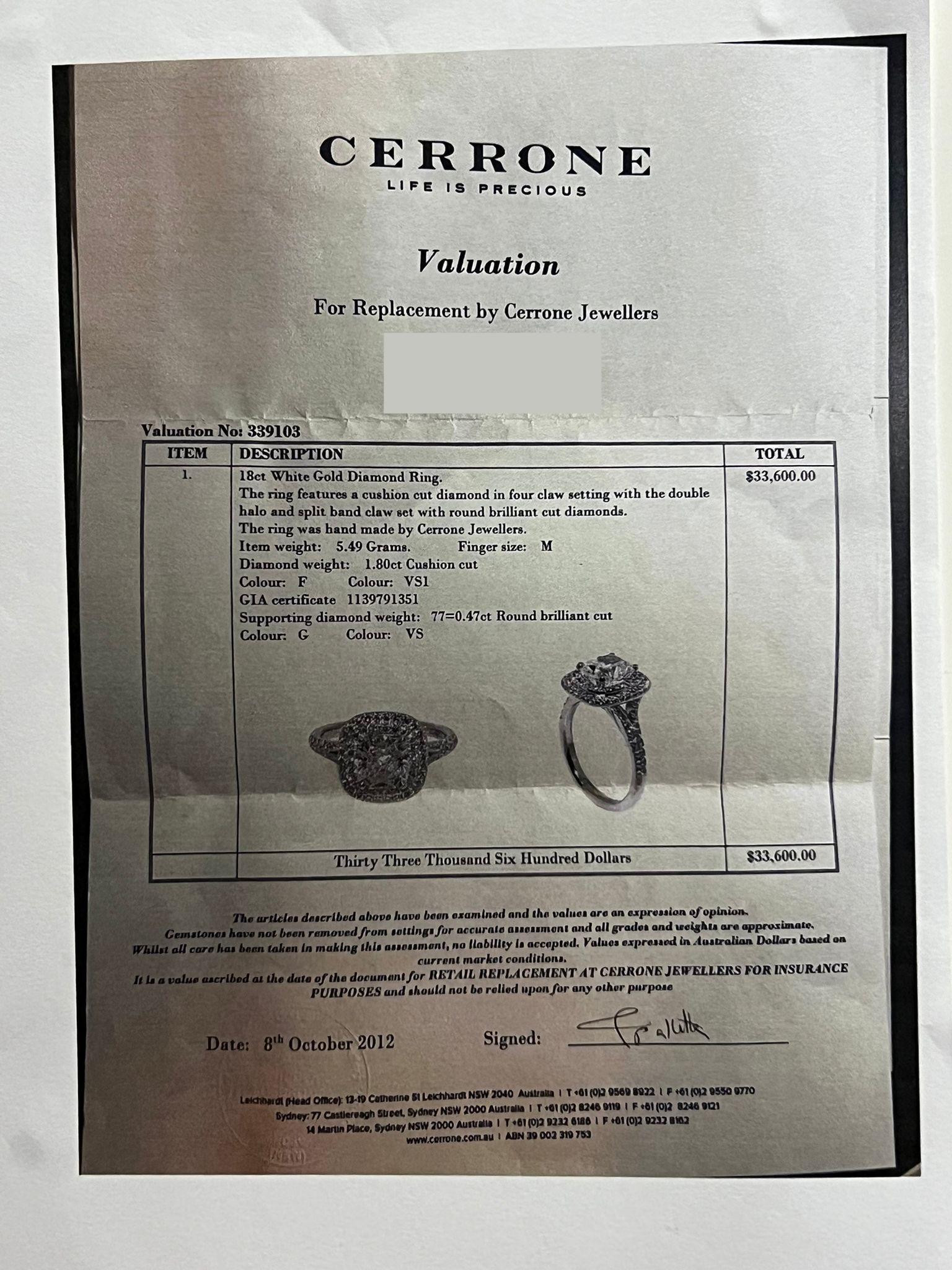 Cerrone 18ct White Gold Double Halo Cushion Cut Diamond Ring 2.27ct en vente 7