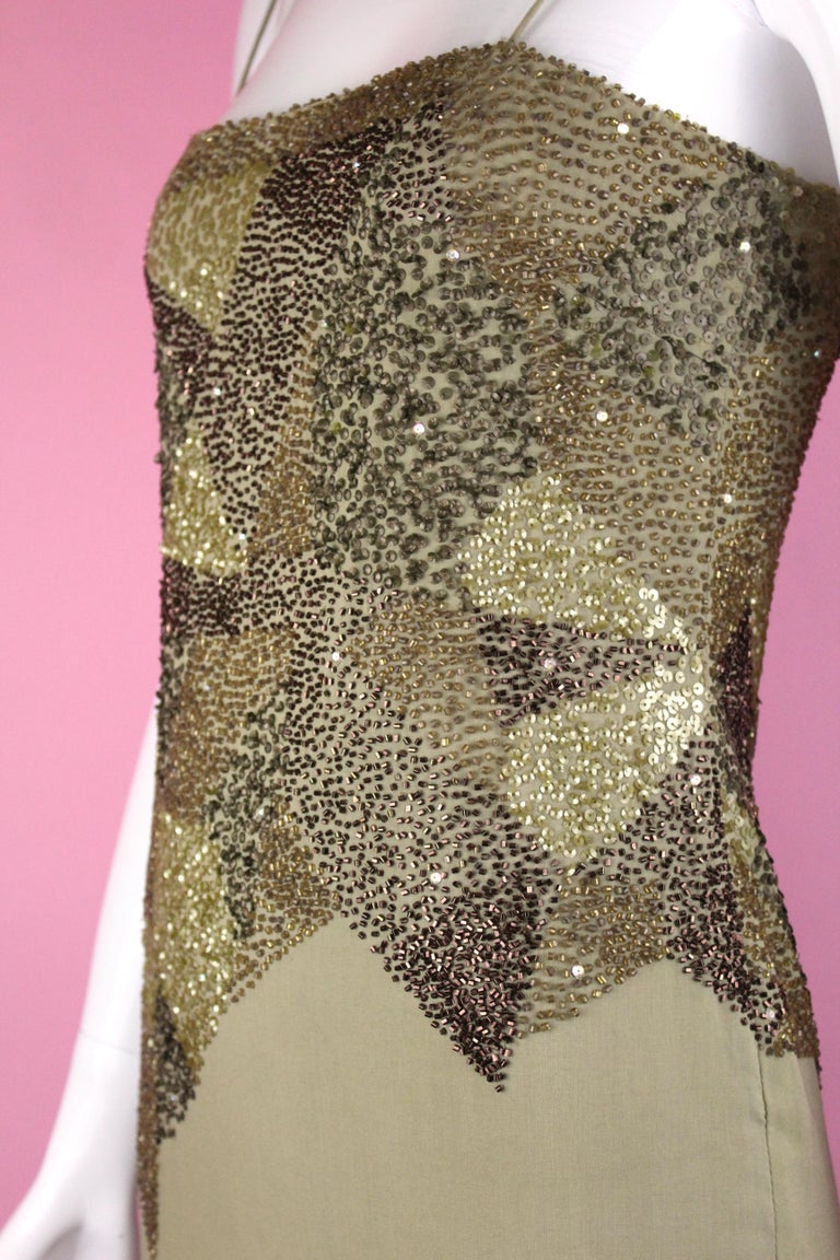 Cerruti 1881 Arte Green Slip Dress with Beads and Sequins, SS 1996, Size 4 US In Good Condition For Sale In Los Angeles, CA