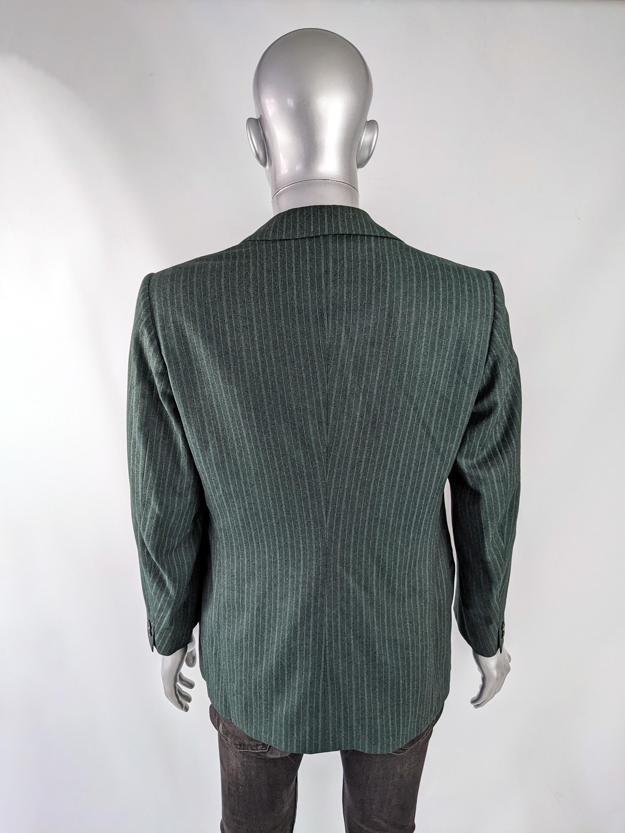 Gray Cerruti 1881 Mens Vintage 1970s Wide Lapel Striped Wool Blazer Jacket