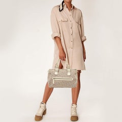Cerruti Beige Signature Canvas and Patent Leather Boston Bag