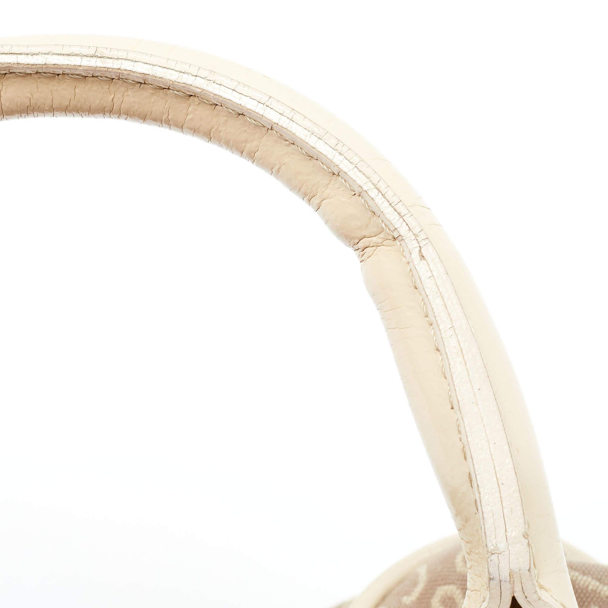 Cerruti Beige Signature Canvas and Patent Leather Boston Bag For Sale 1