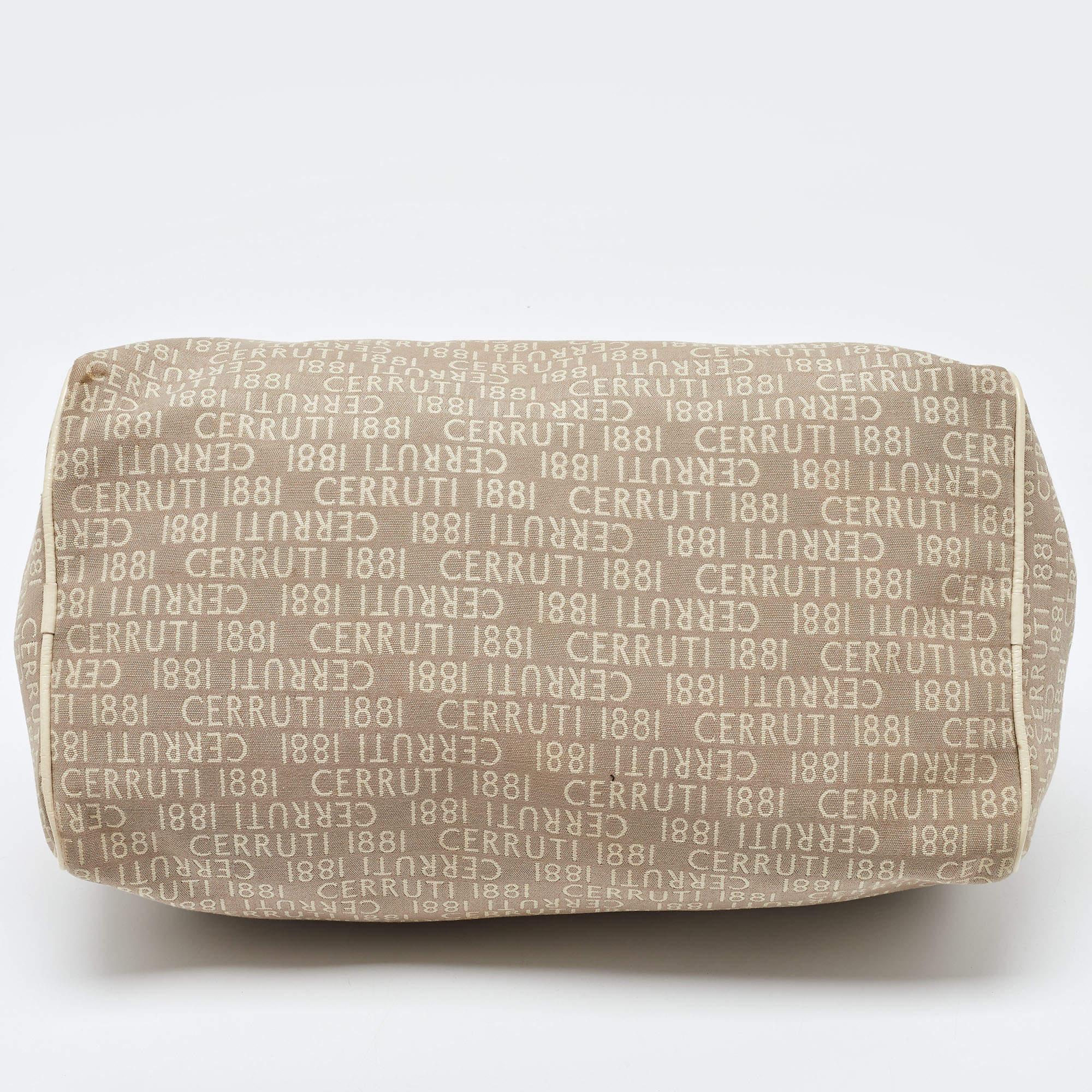 Cerruti Beige Signature Canvas and Patent Leather Boston Bag For Sale 3