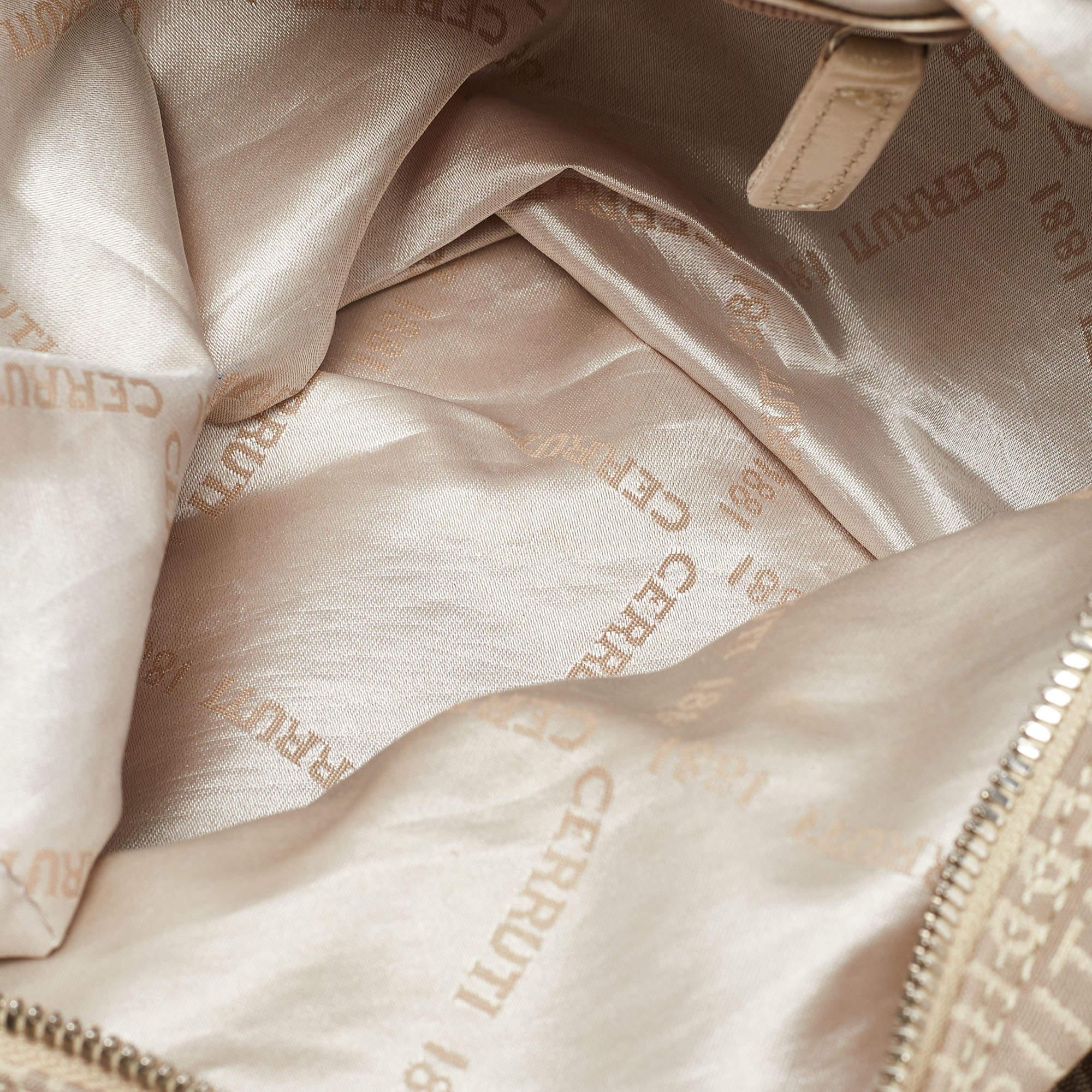 Cerruti Beige Signature Canvas and Patent Leather Boston Bag For Sale 4