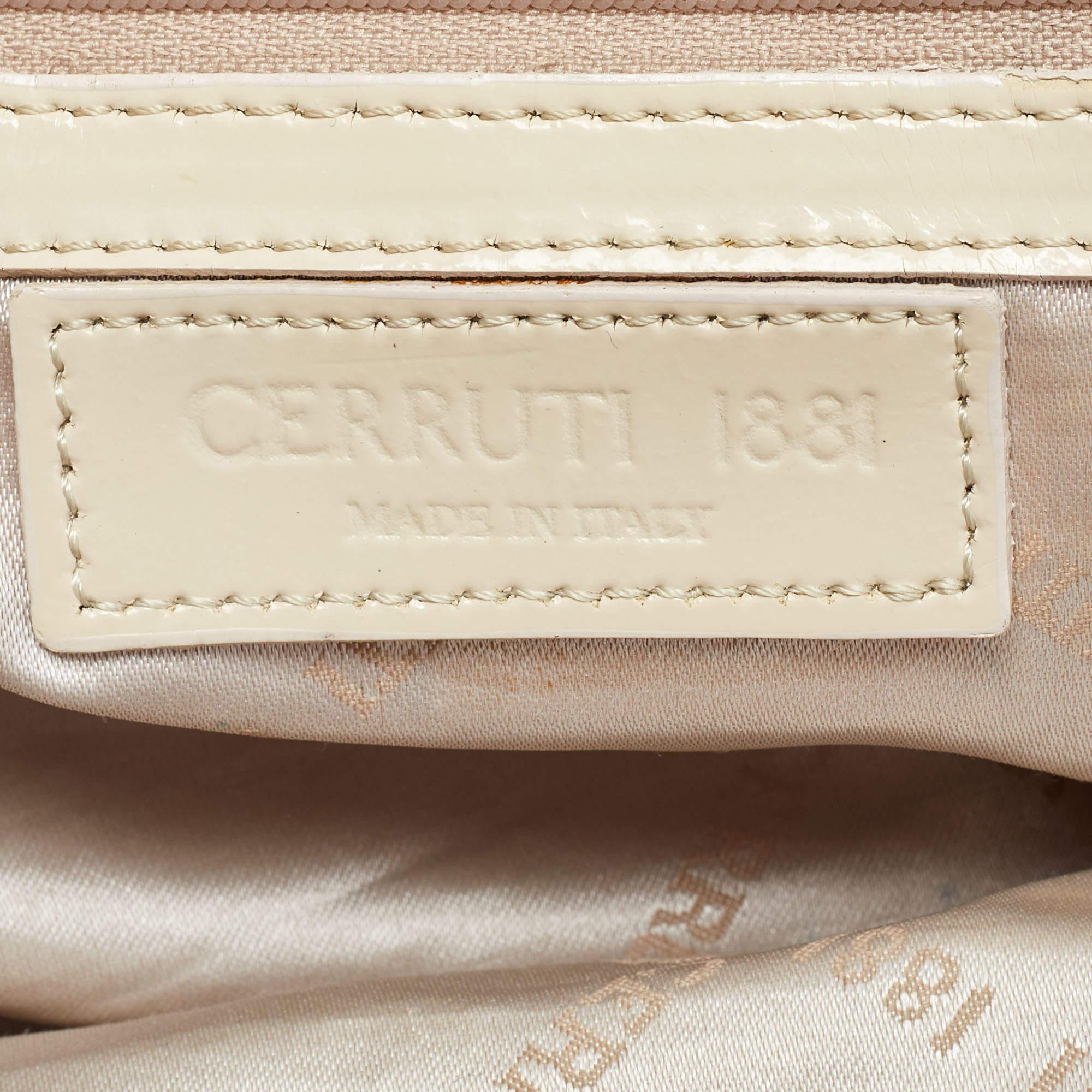 Cerruti Beige Signature Canvas and Patent Leather Boston Bag For Sale 5