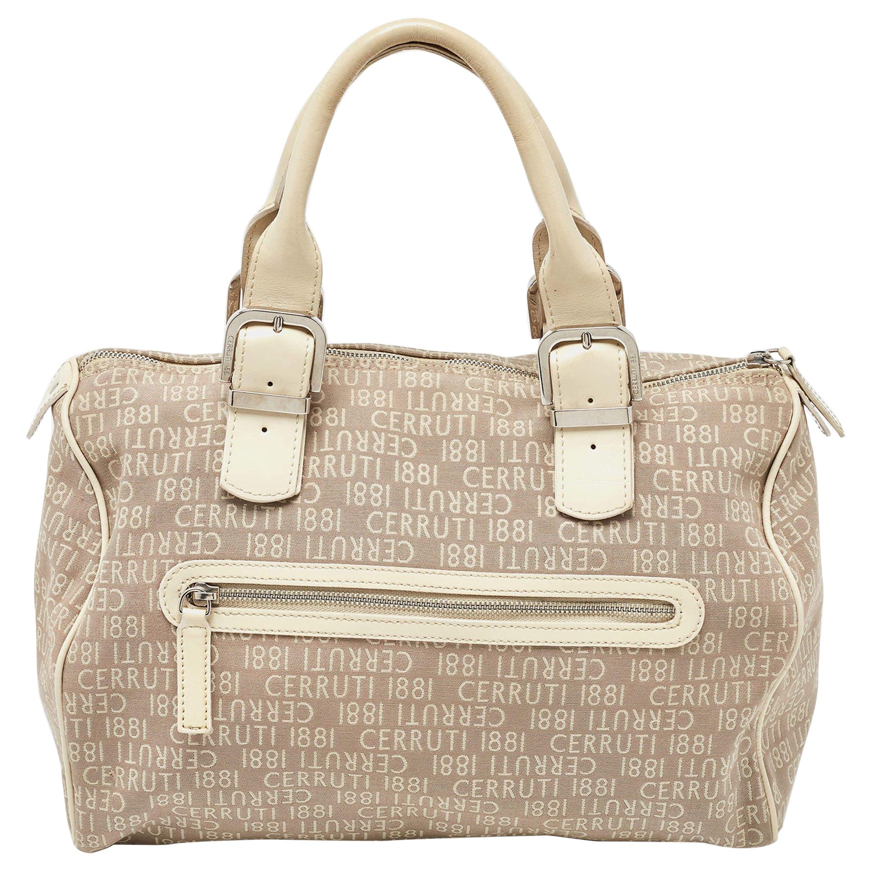 Borsa Boston in tela e vernice firmata Cerruti Beige in vendita