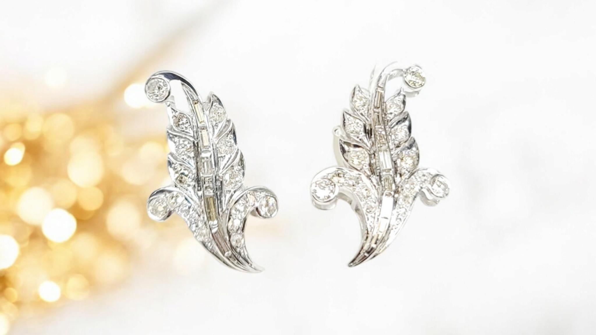 Orecchini Edwardian Antique European Cut Natural Diamond in Argento Platinum cert in vendita 9