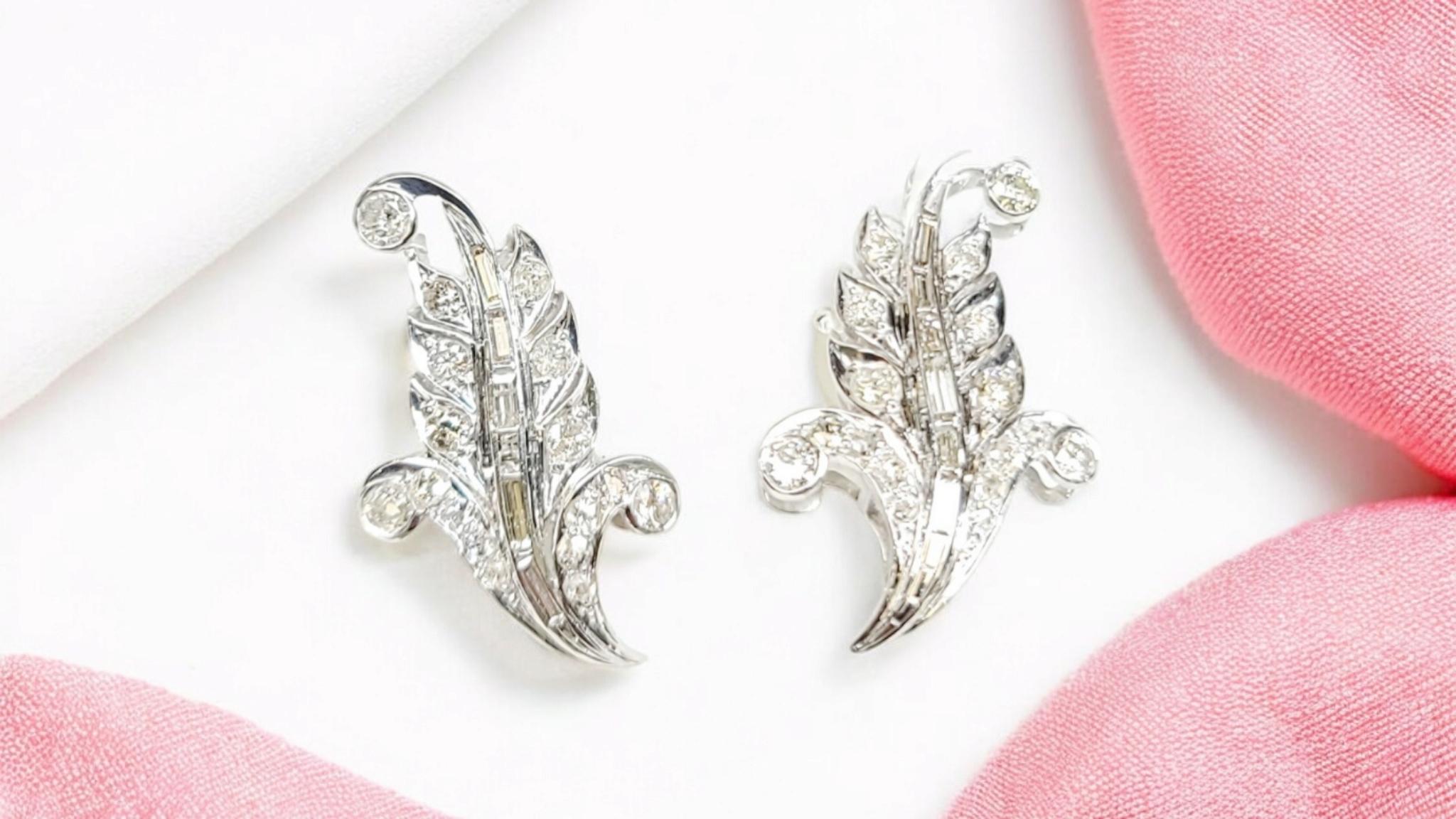 Orecchini Edwardian Antique European Cut Natural Diamond in Argento Platinum cert in vendita 12