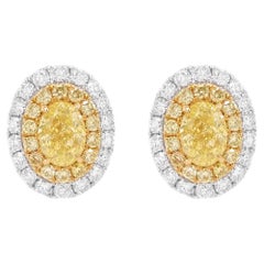 Ohrringe, 1,2 Karat GIA-zertifizierter natürlicher gelber Diamant im Ovalschliff und weißer Diamant