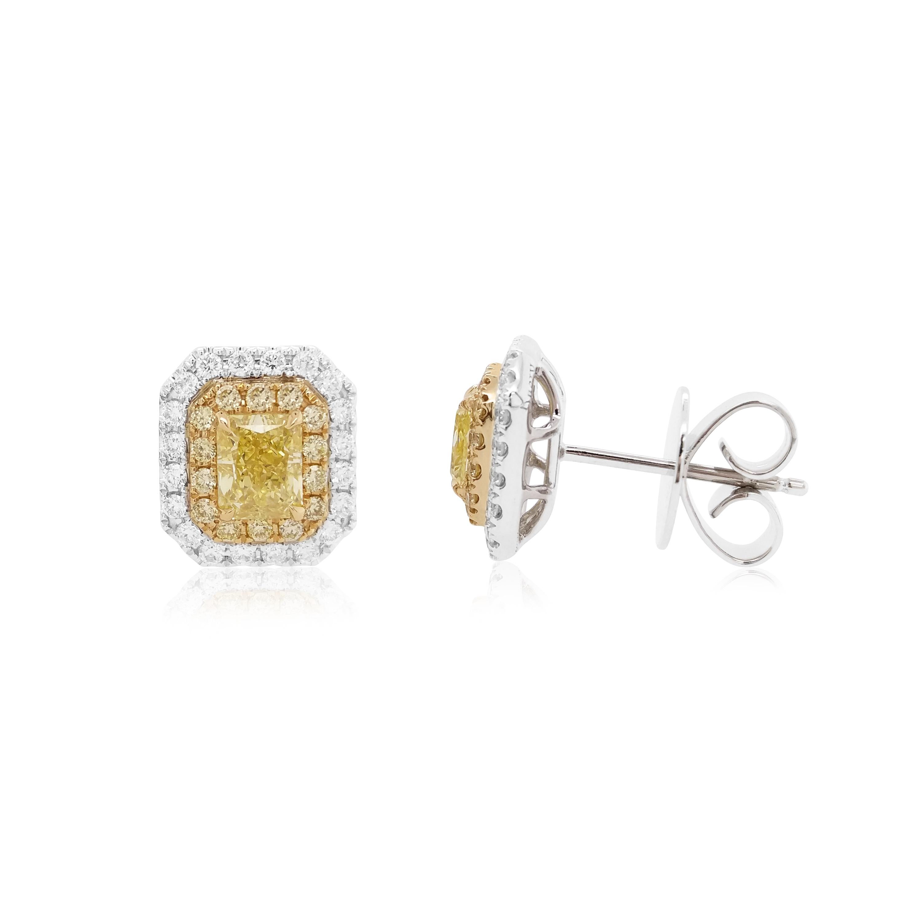 Pendientes de diamante amarillo fantasía natural certificado GIA de 1,61 ct y diamante blanco Contemporáneo