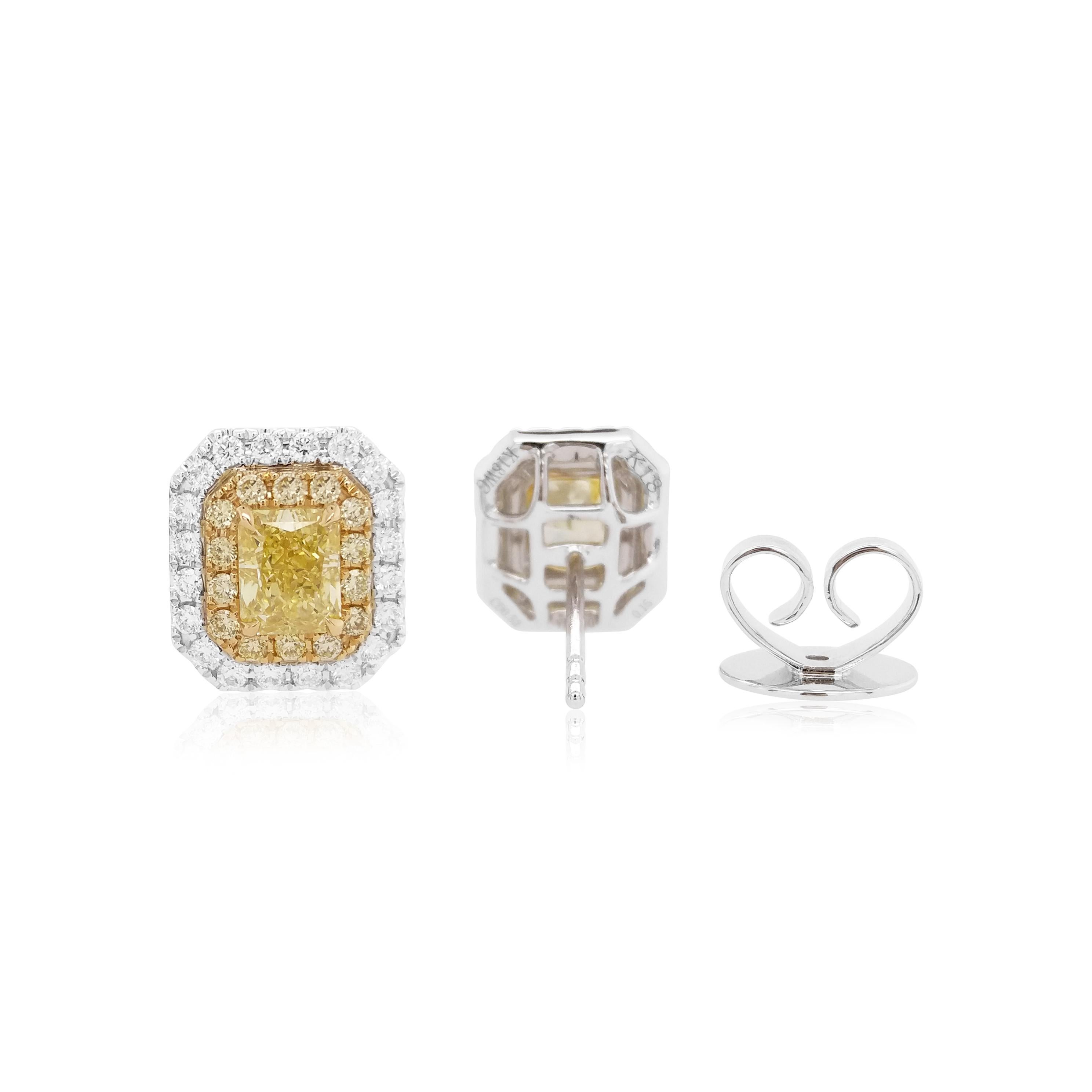 Pendientes de diamante amarillo fantasía natural certificado GIA de 1,61 ct y diamante blanco Corte brillante