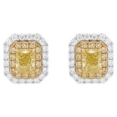 Pendientes de diamante amarillo fantasía natural certificado GIA de 1,61 ct y diamante blanco