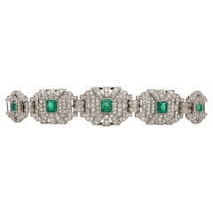 Antique Certificated Art Deco Diamond and Colombian Emerald Bracelet